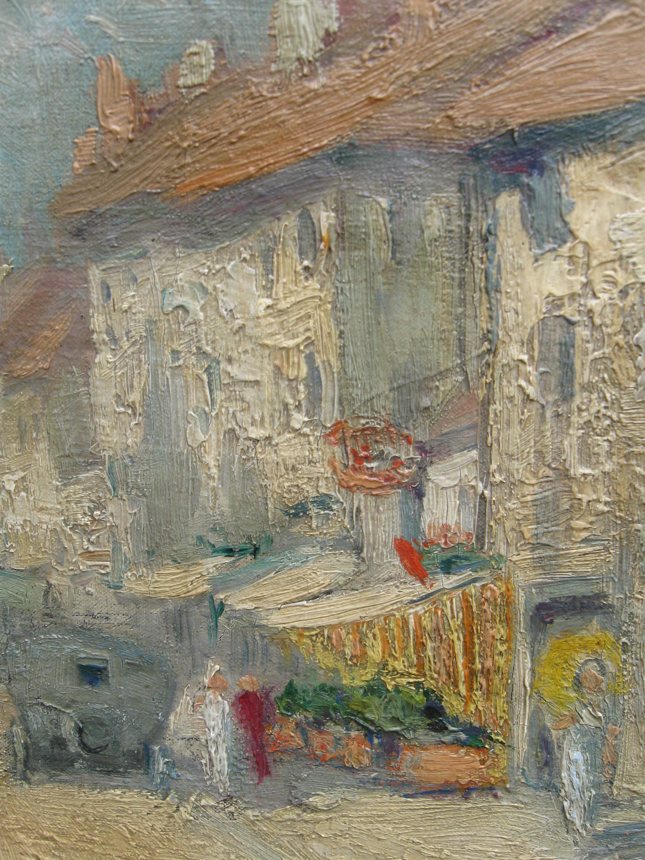 French Impressionist:: View of a French Town on a Sunny Day oil circa 1910 7