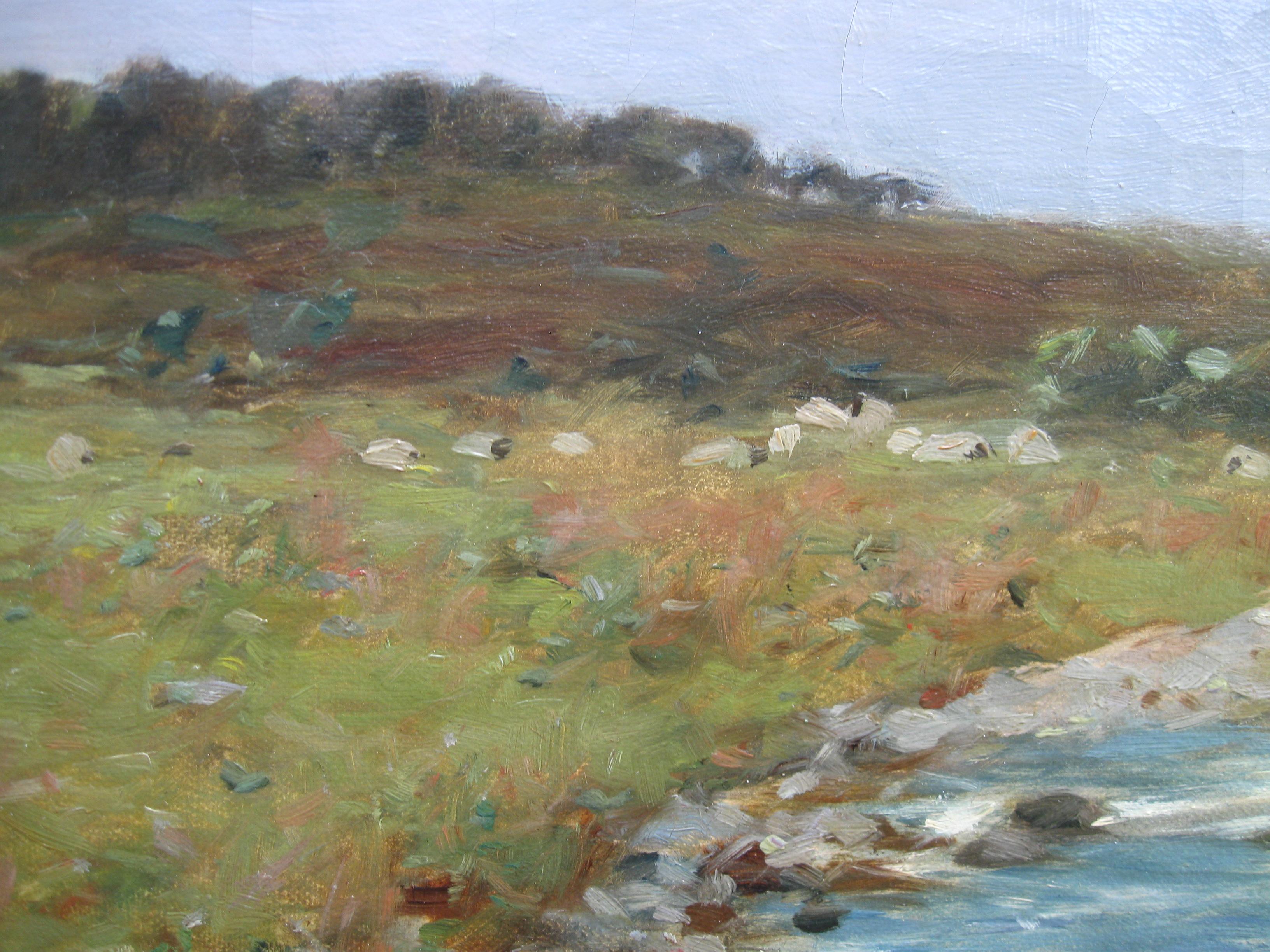 A fine oil on canvas by Scottish painter Alexander Kellock Brown RSA (1849-1922).
A croft by a coastal stream, Arran. circa 1910.
oil on canvas 16