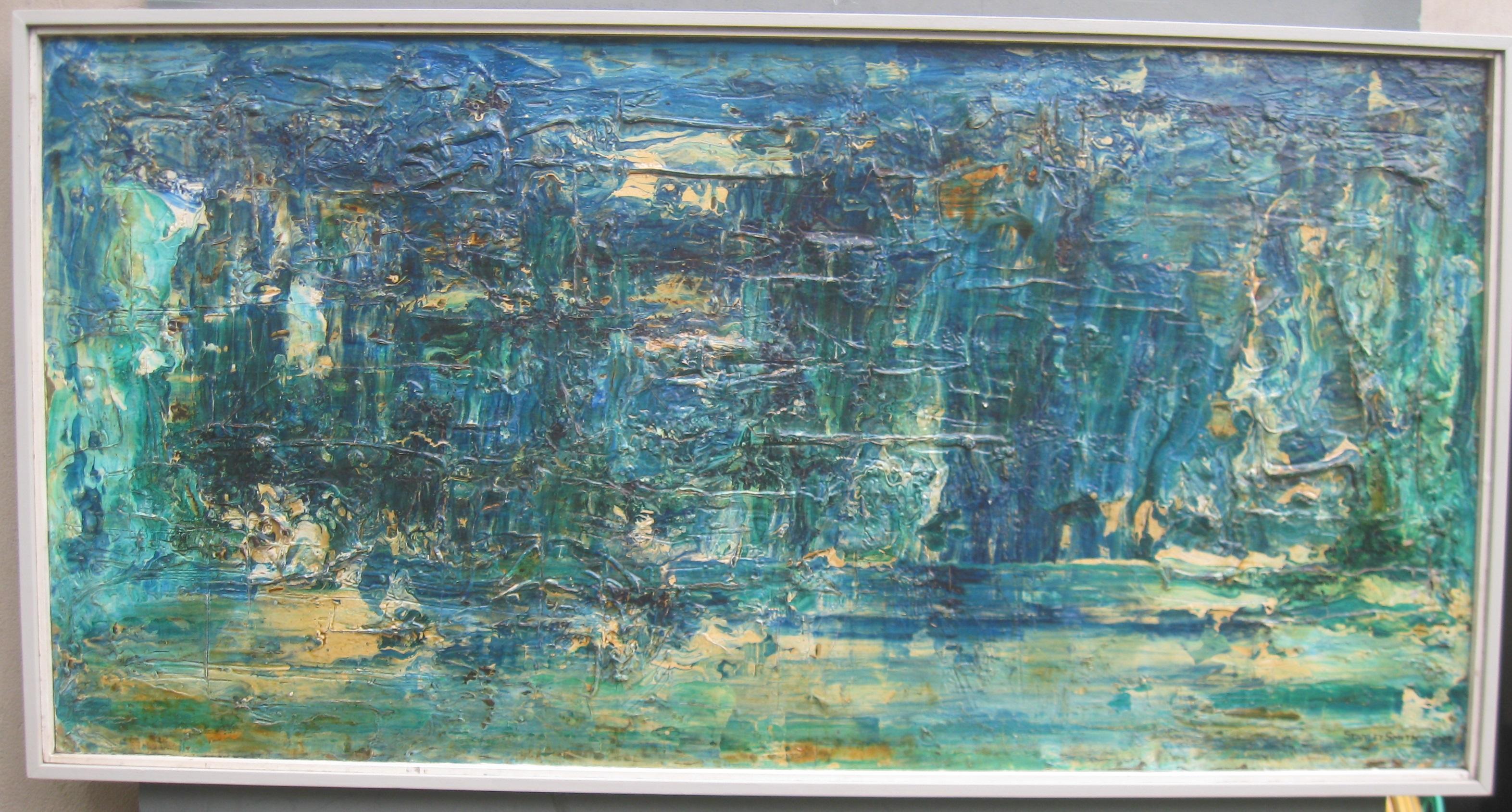Grande huile expressionniste abstraite du XXe siècle, datant d'environ 1975 - Painting de Stanley Smith