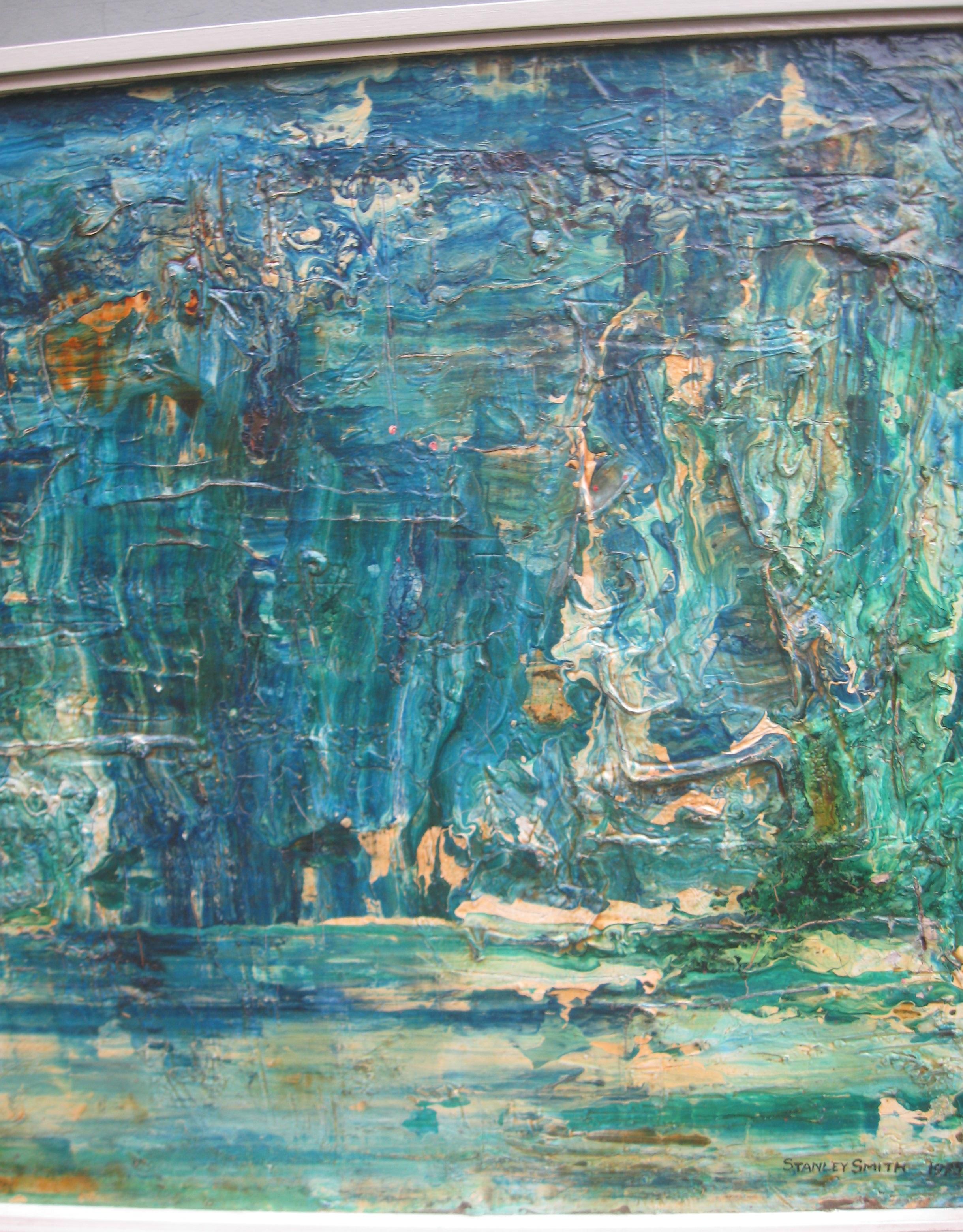 Großes abstrakt-expressionistisches Ölgemälde des 20. Jahrhunderts, um 1975 (Grau), Abstract Painting, von Stanley Smith