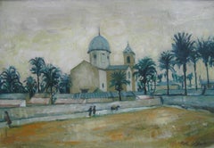 Large oil of a Mediterranean Town circa 1960's well listed artist