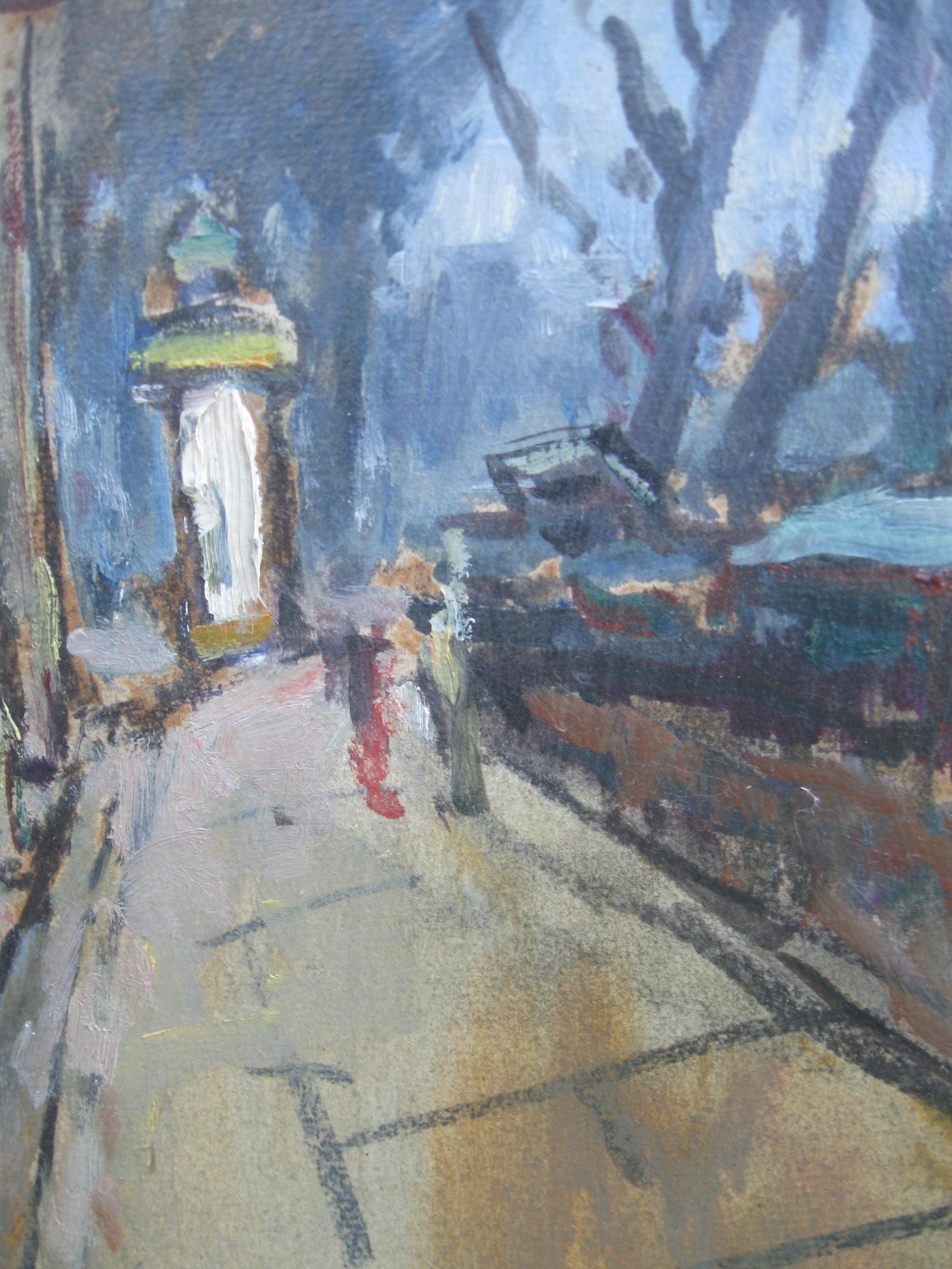 French Impressionist: Paris Street Scene near The river Seine oil circa 1950's 2