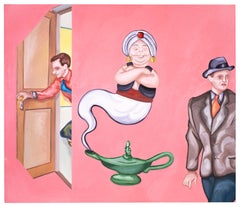 Coins from the Air (Genii) Millennial pink painting surreal Genie fable