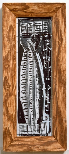 Vladimir: Greek column abstract etching and screenprint, handmade paper frame