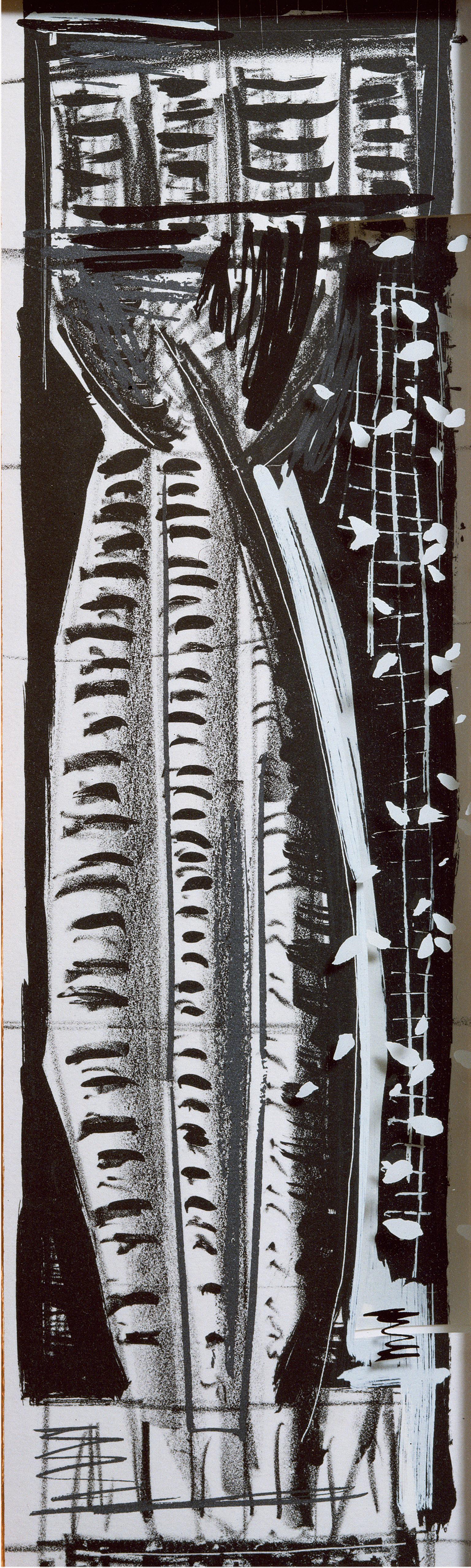 Vladimir: Greek column abstract etching and screenprint, handmade paper frame - Print by Michael Hurson