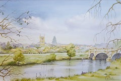 Retro Pershore, Worcestershire /// Contemporary British Watercolor City Scene Village