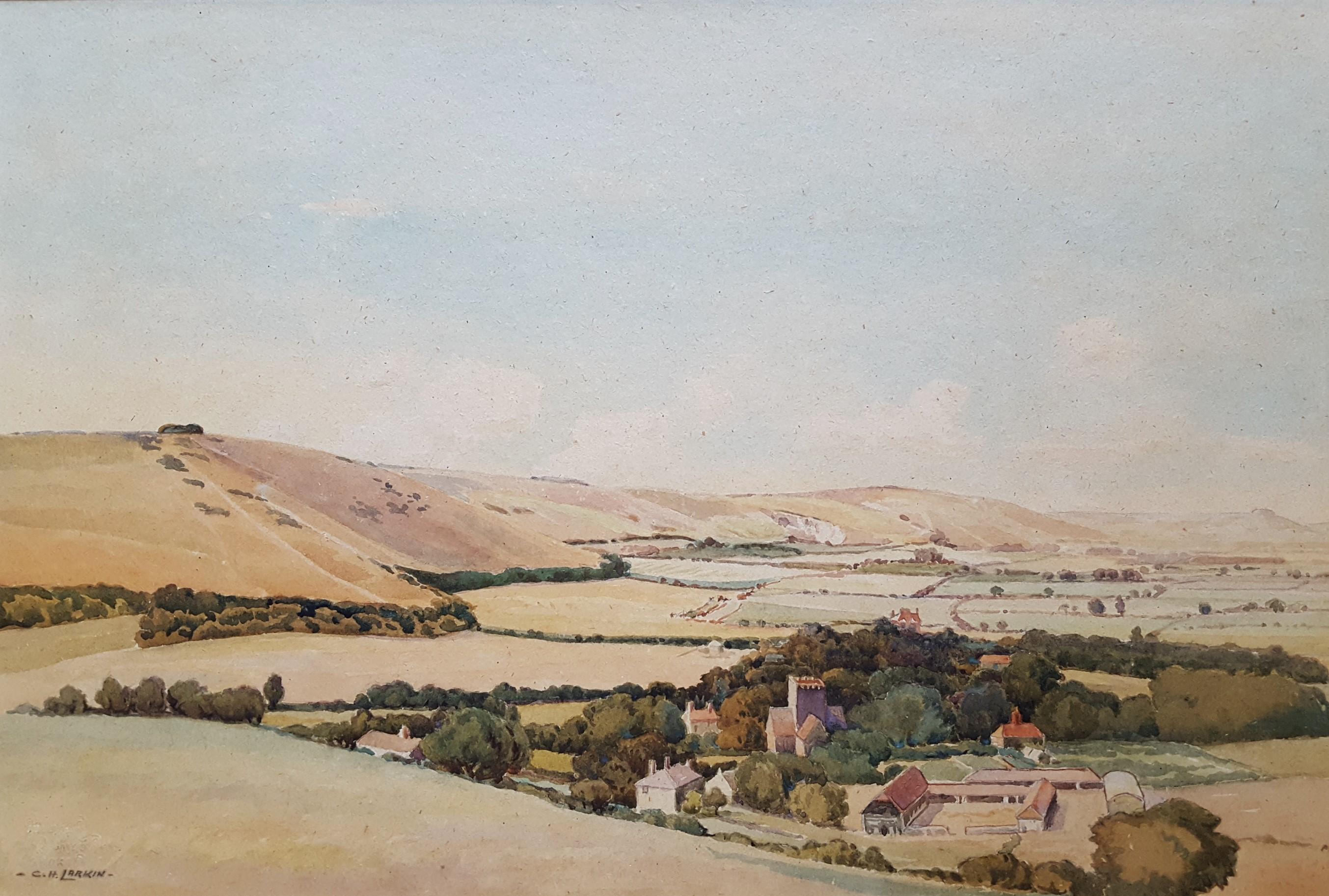 Charles H. Larkin Landscape Art - Farm Landscape, Wiltshire