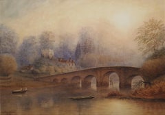 Bridge at Sonning an der Themse /// Antike britische Aquarellbogen-Architektur