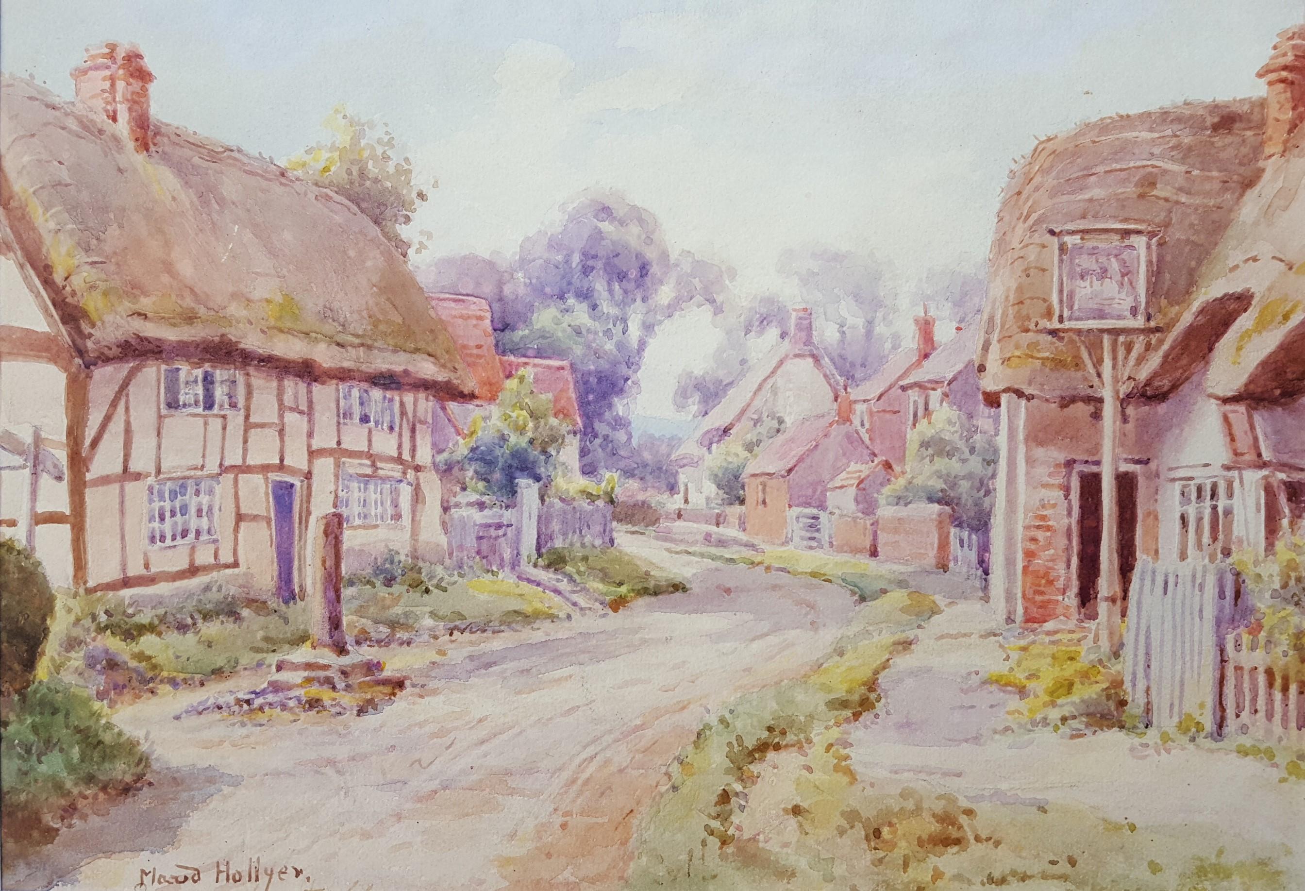 Maud Hollyer Landscape Art - Cotswold Village, England /// Antique British Watercolor City Scene Cottage Art