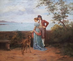Cavalier with Lady and Dog Seascape