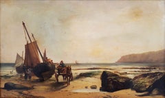 Fishermen Unloading the Day's Catch, Dover /// Antike viktorianische Schiffs- Meereslandschaft 