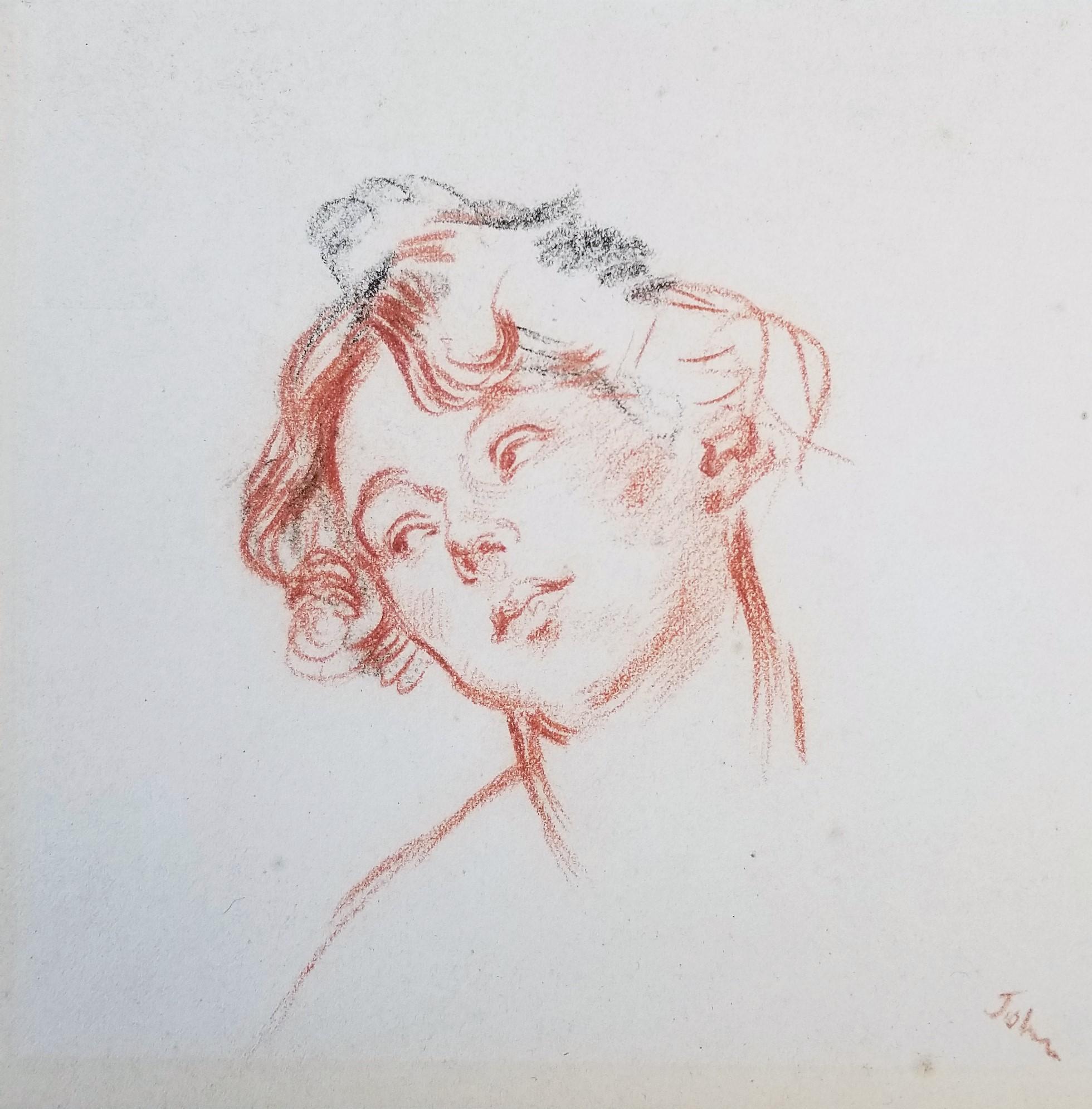 Portrait d'une femme /// Impressionnisme britannique Augustus Edwin John dessinant rouge