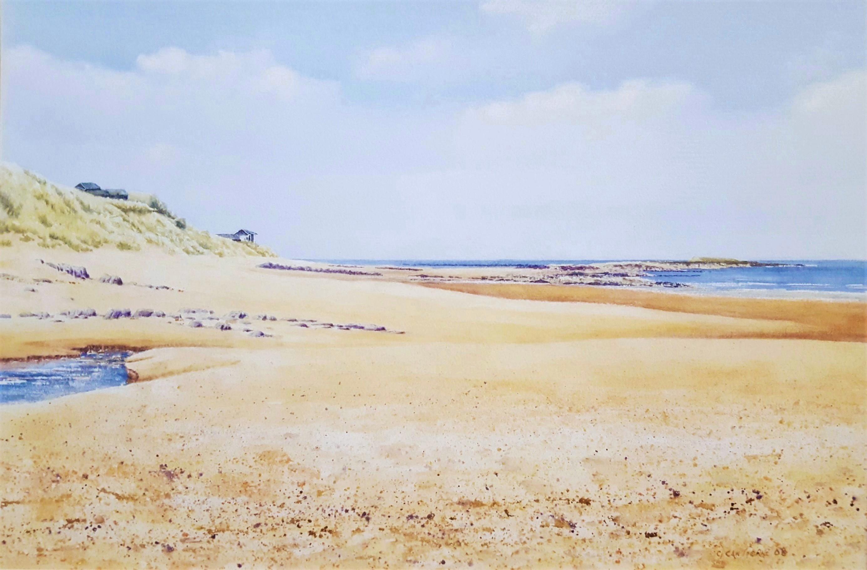 Beach House /// Femme artiste contemporaine Paysage Aquarelle Ocean Shore Art