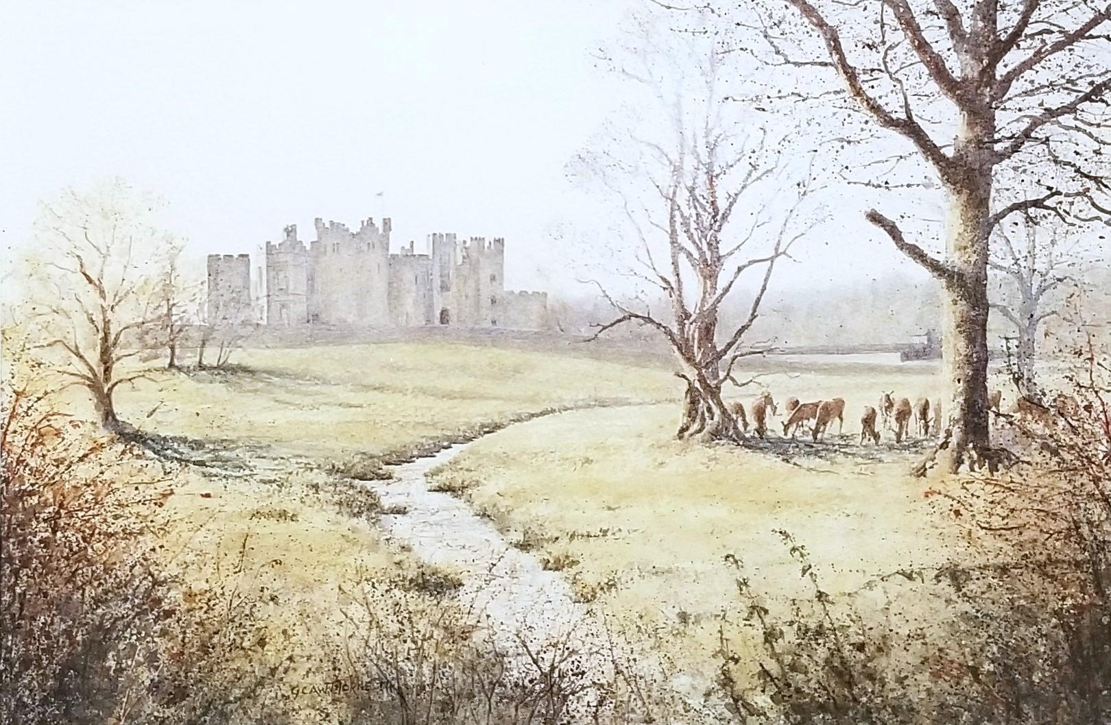Raby Castle, Staindrop /// Zeitgenössische britische Künstlerin Aquarell-Hirsch