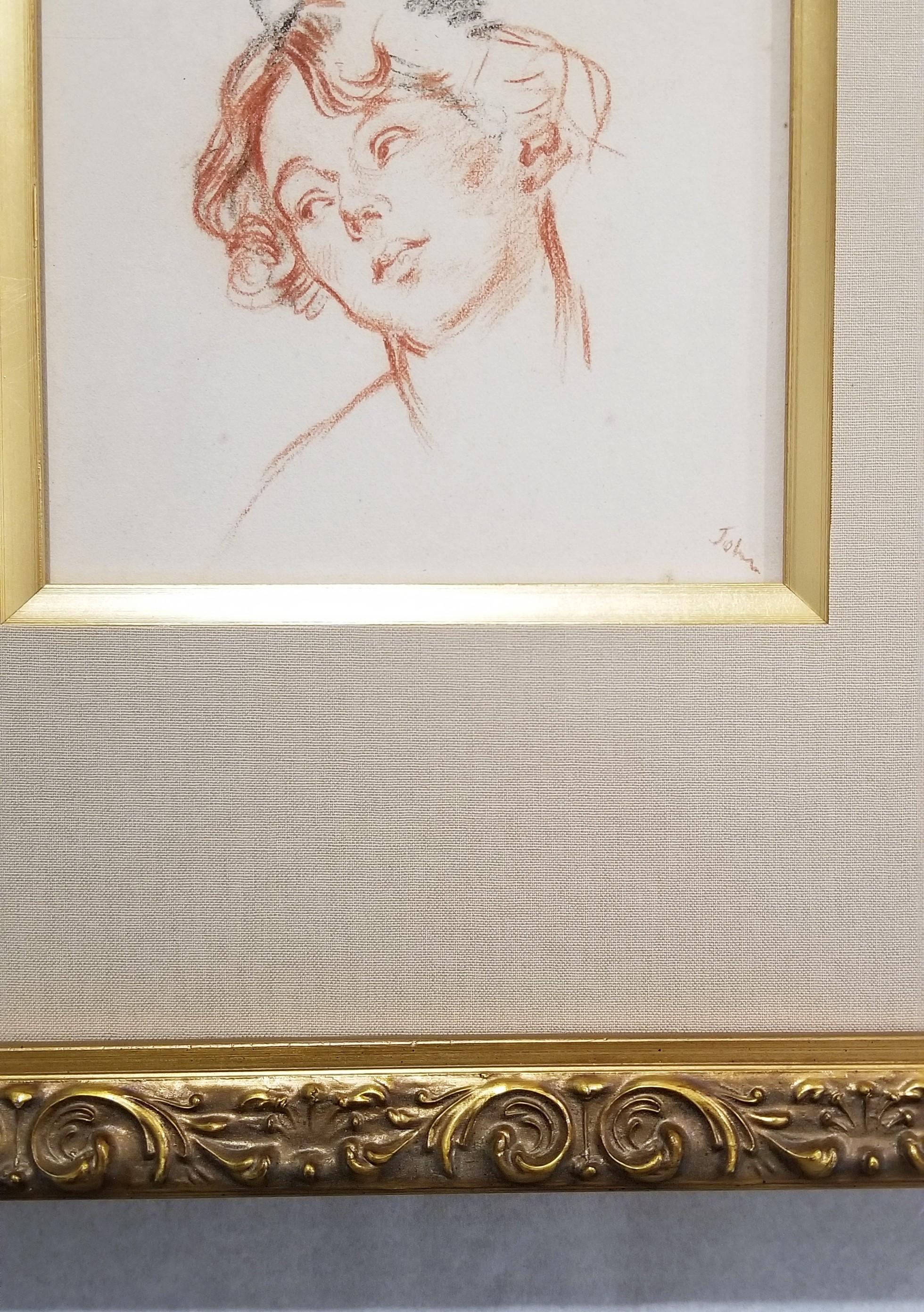 Portrait of a Lady /// Impressionism British Augustus Edwin John Drawing Red For Sale 6