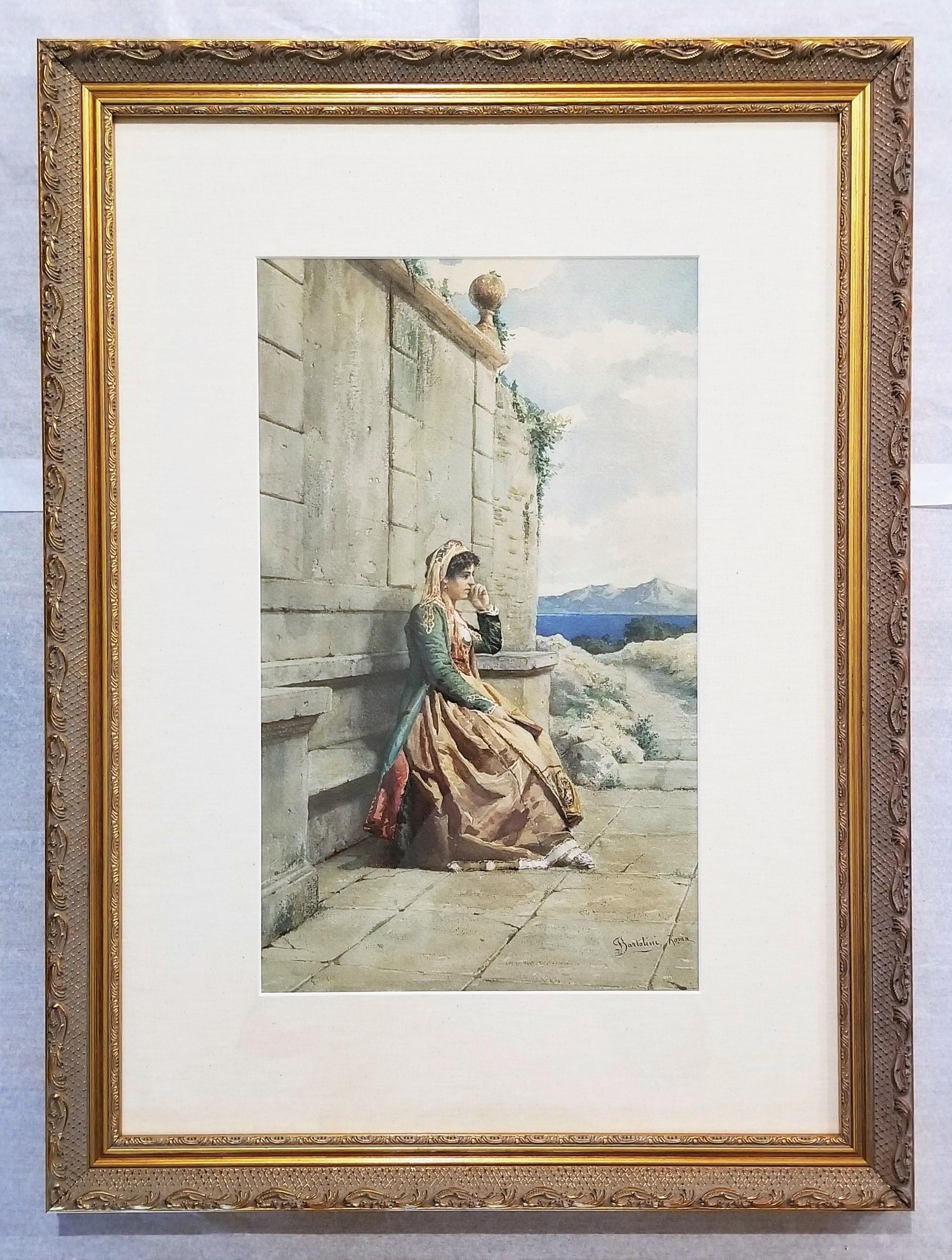 Restende Dame, Roma /// Antikes italienisches Aquarell, figurative Landschaftskunst, Rom (Viktorianisch), Art, von Filippo Bartolini