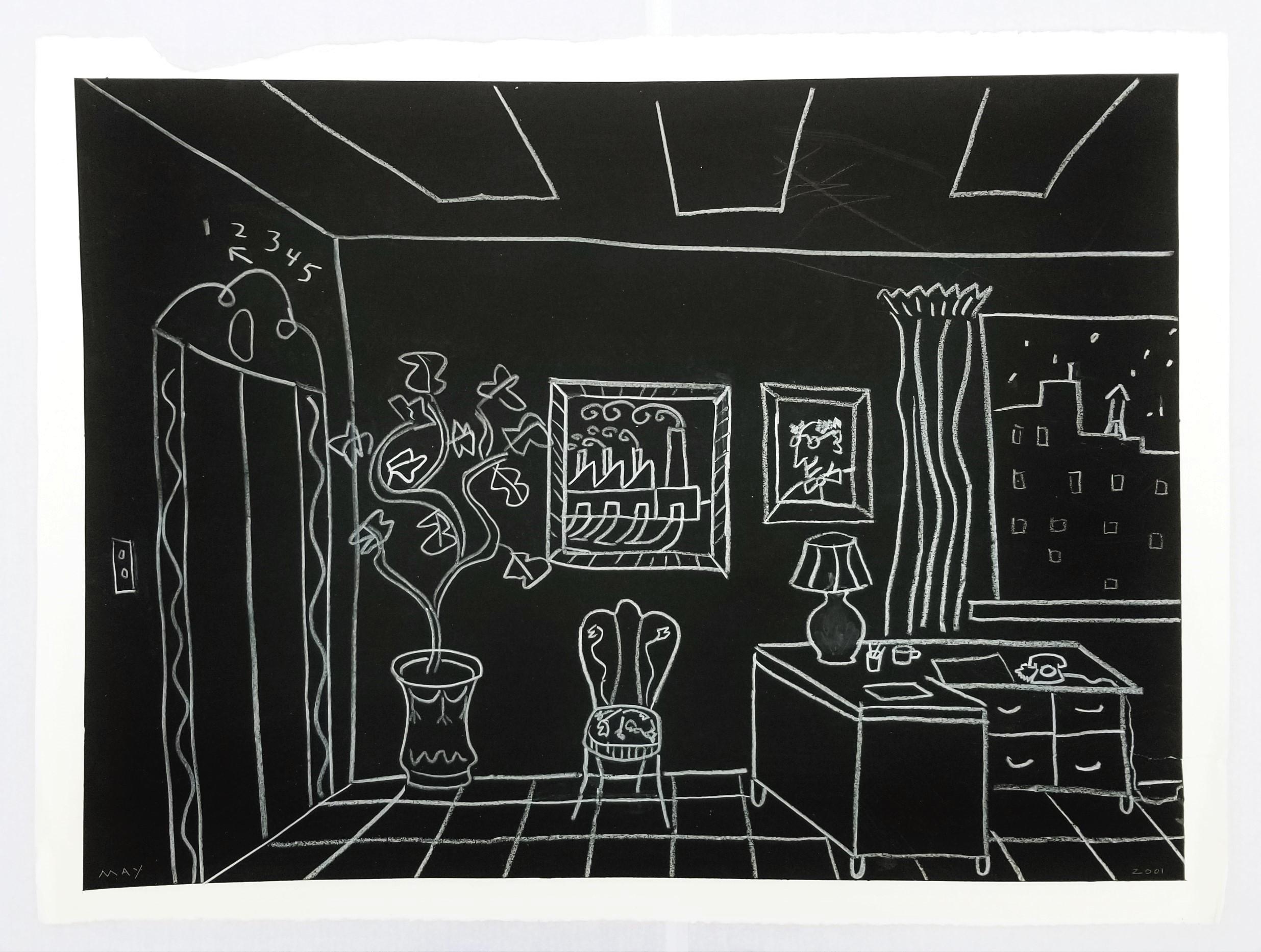 The Apartment Building /// Contemporary Drawing City Scape Schwarz-Weiß (Zeitgenössisch), Art, von Dan May