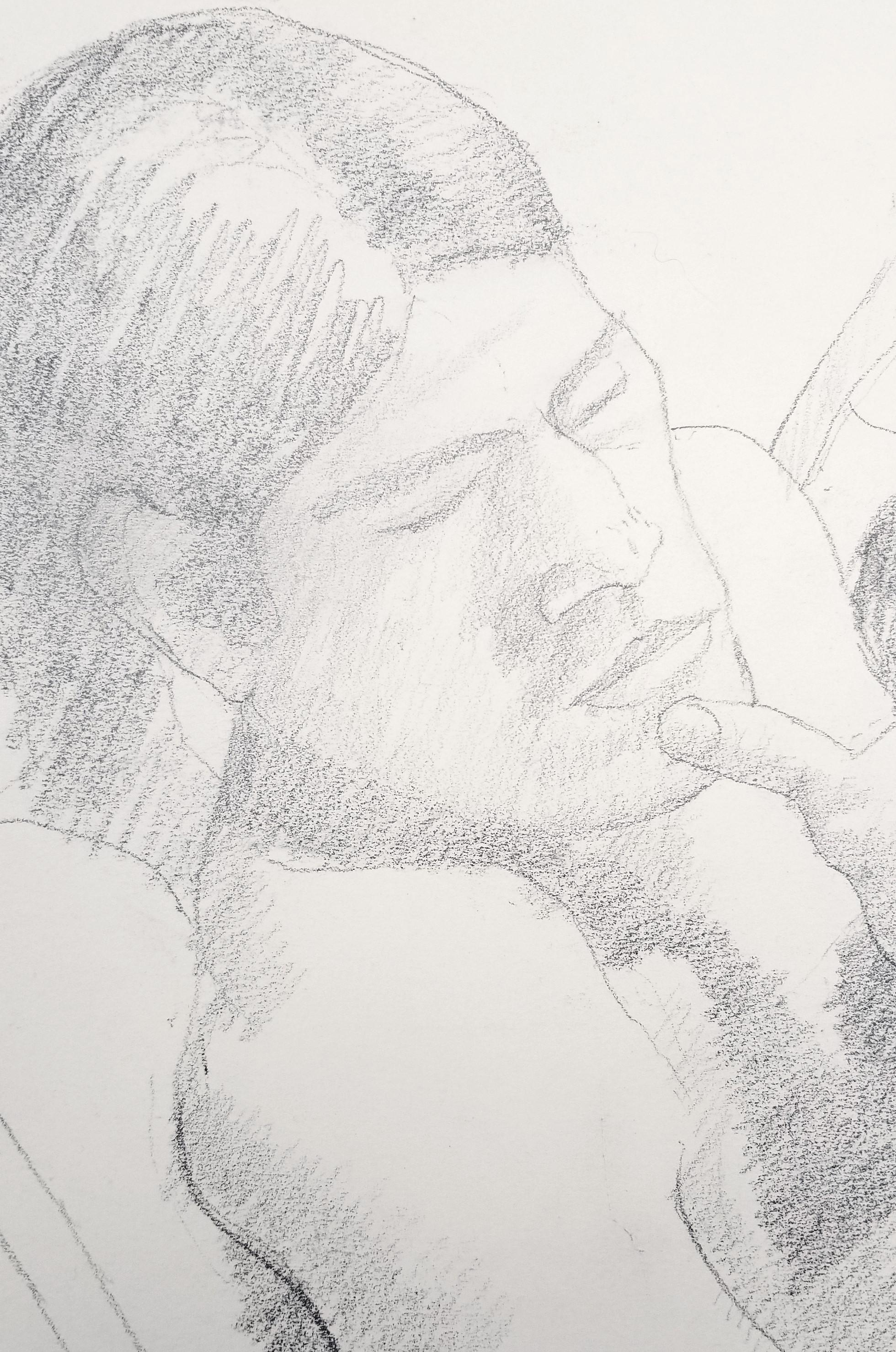 Male and Female Nudes on a Sofa /// Philip Pearlstein Pencil Drawing Figurative For Sale 9