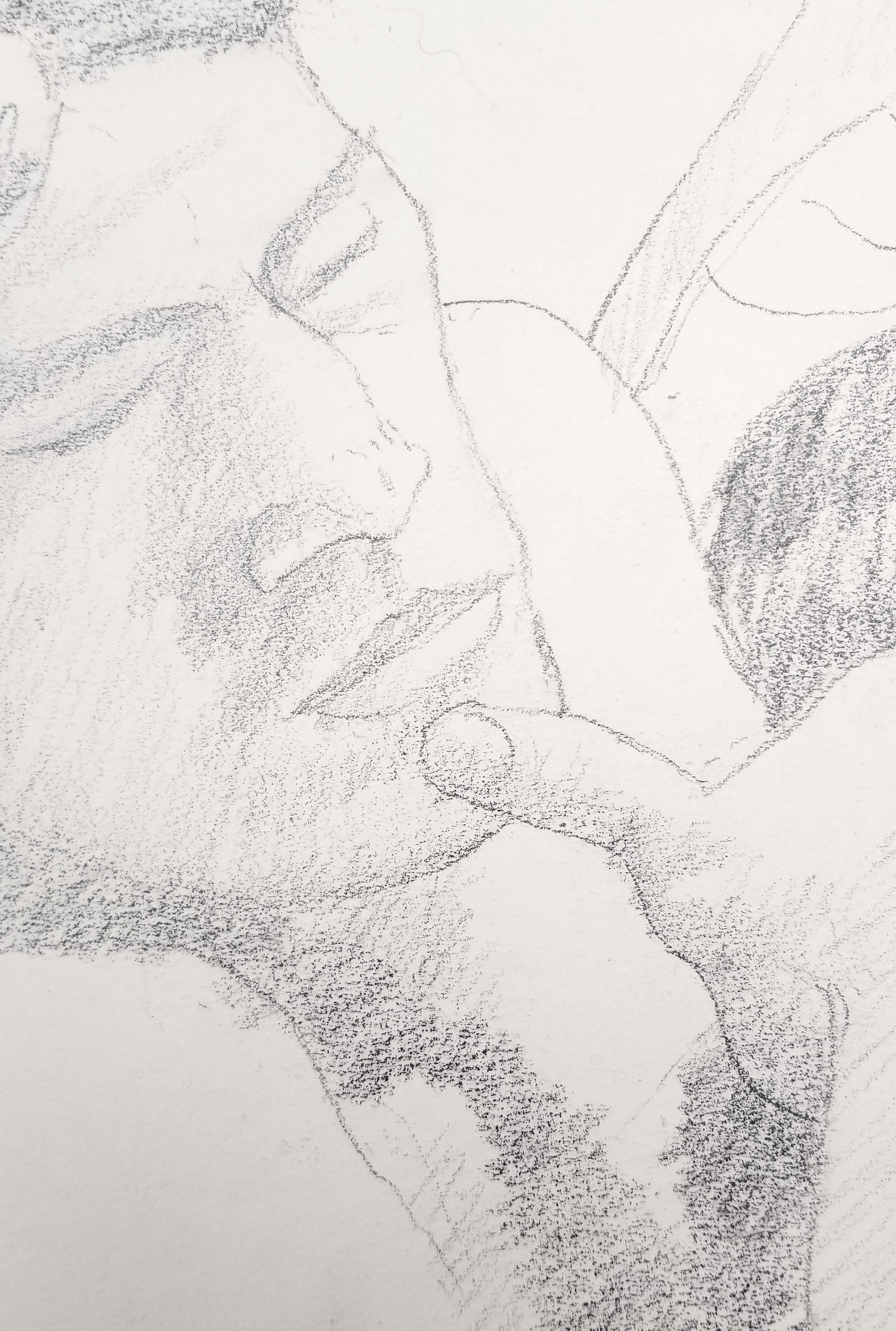 Male and Female Nudes on a Sofa /// Philip Pearlstein Pencil Drawing Figurative For Sale 10