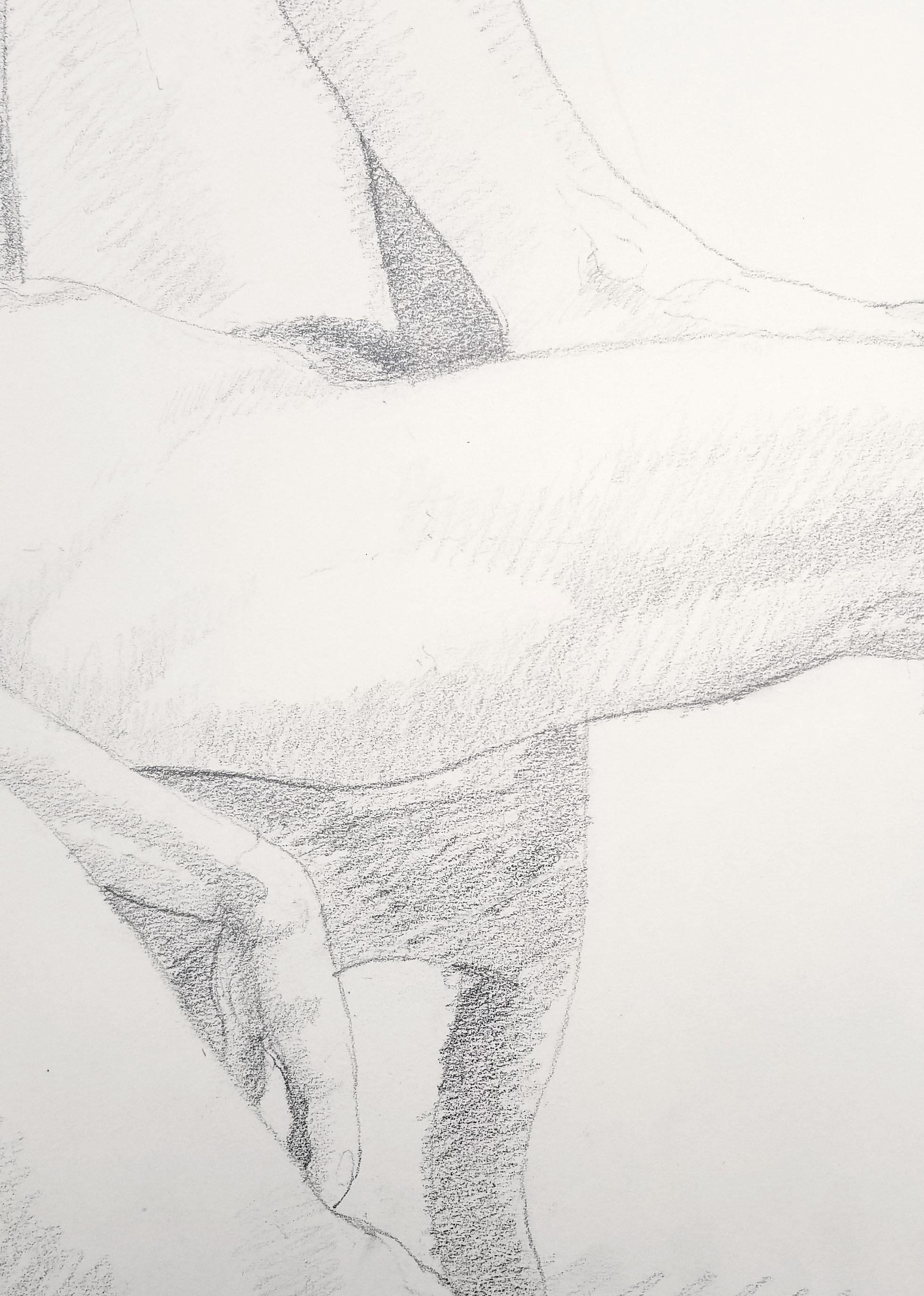 Male and Female Nudes on a Sofa /// Philip Pearlstein Pencil Drawing Figurative For Sale 13