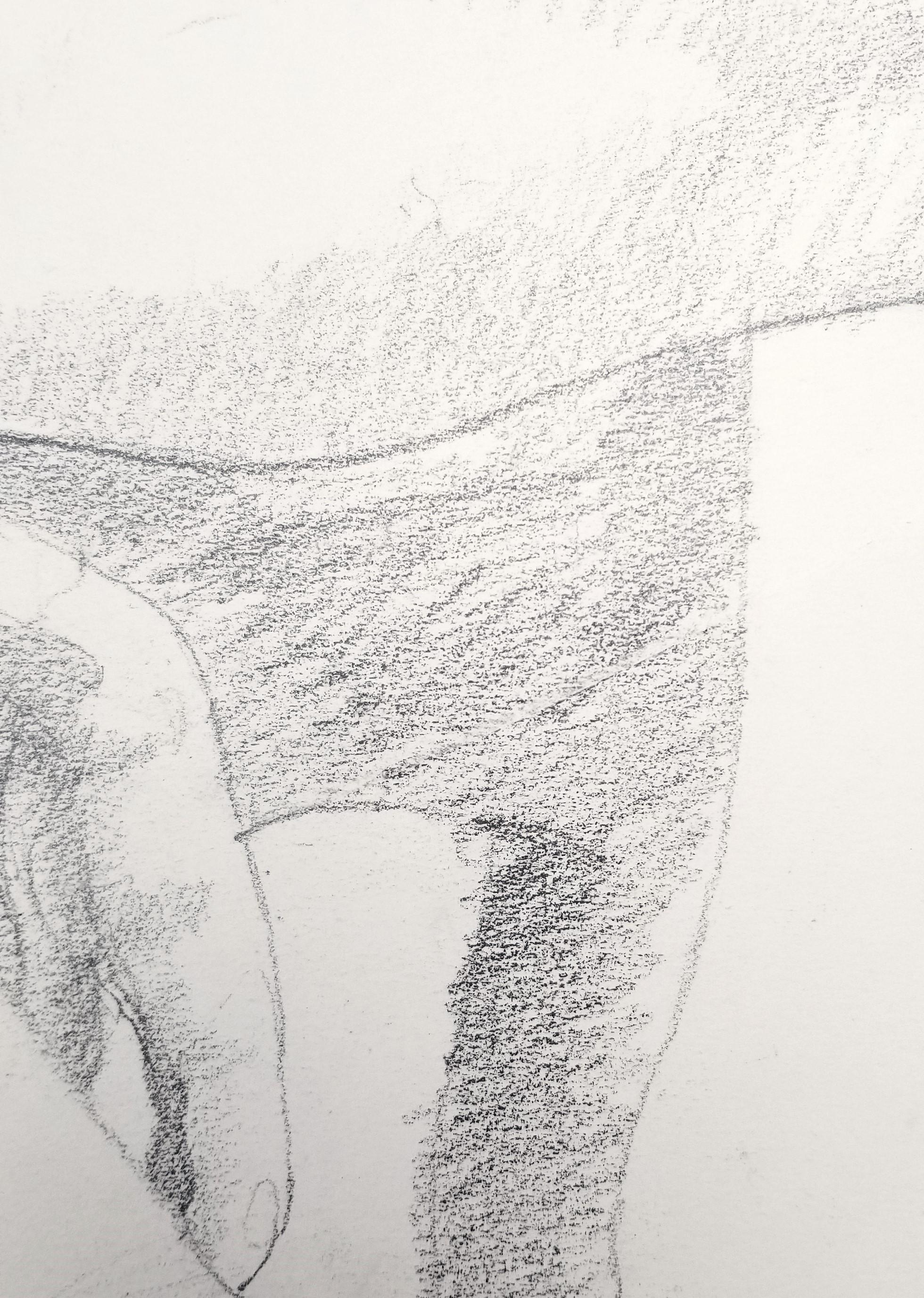 Male and Female Nudes on a Sofa /// Philip Pearlstein Pencil Drawing Figurative For Sale 14