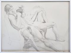 Male and Female Nudes on a Sofa /// Philip Pearlstein Pencil Drawing Figurative