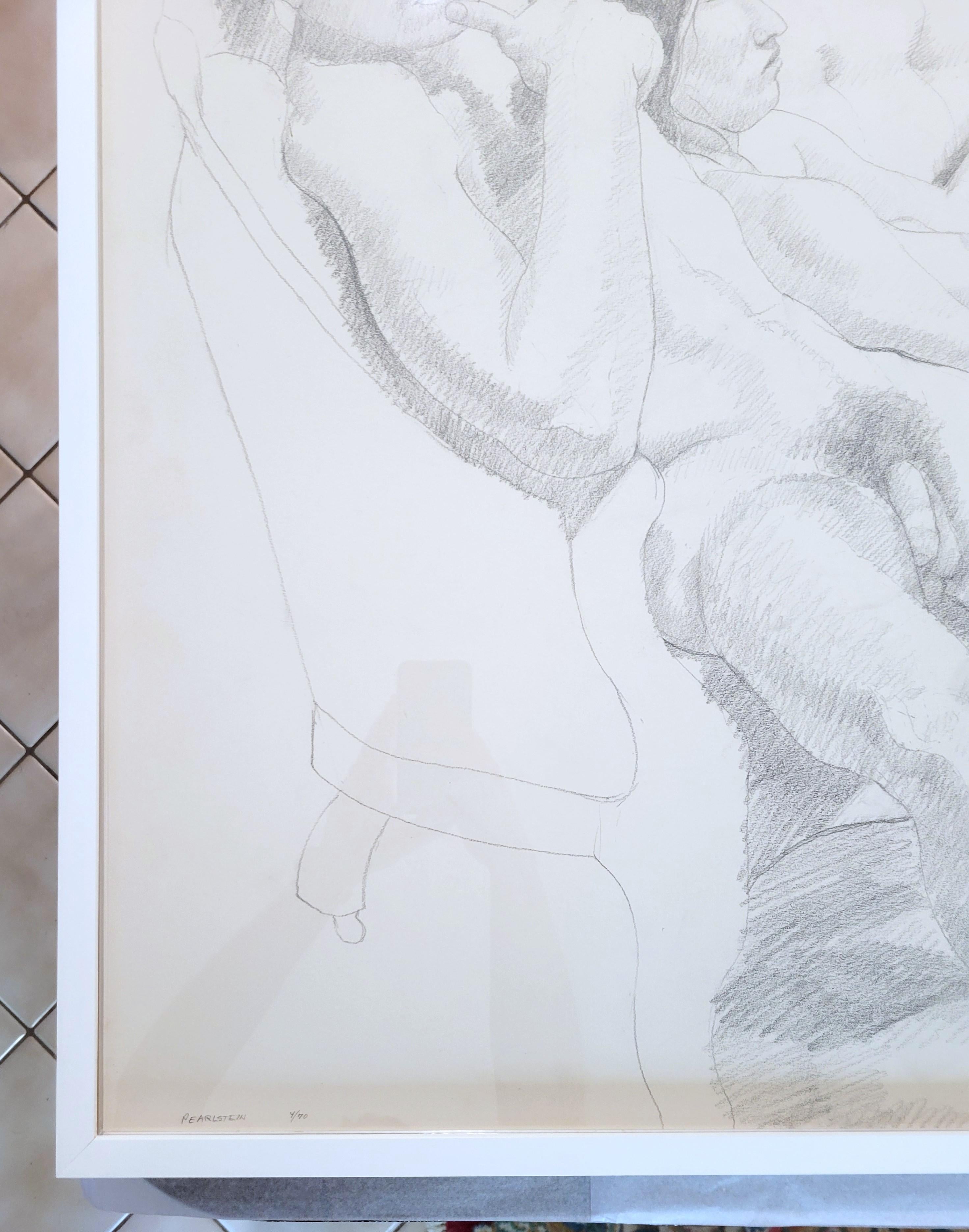 Male and Female Nudes on a Sofa /// Philip Pearlstein Pencil Drawing Figurative For Sale 2