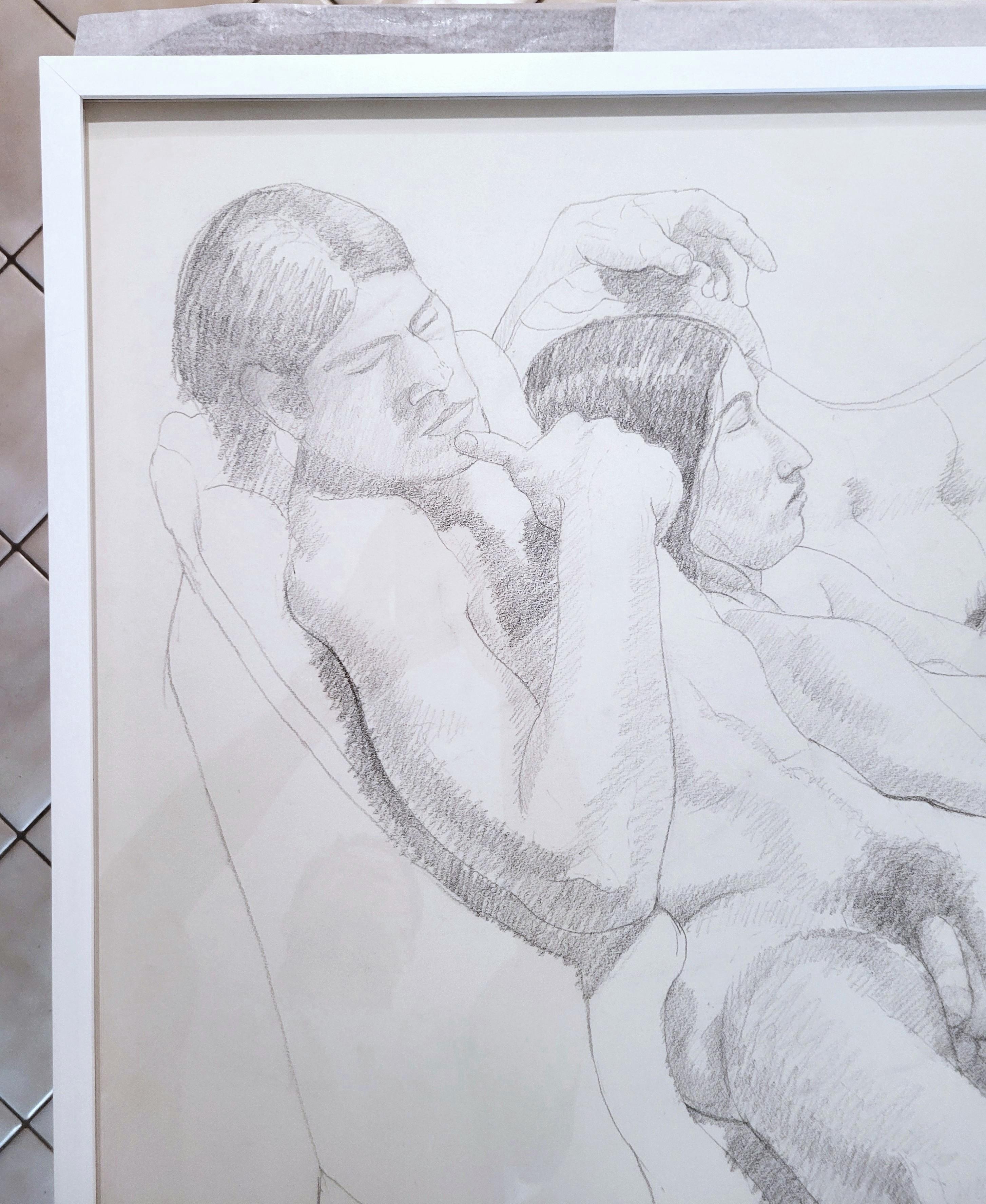 Male and Female Nudes on a Sofa /// Philip Pearlstein Pencil Drawing Figurative For Sale 3