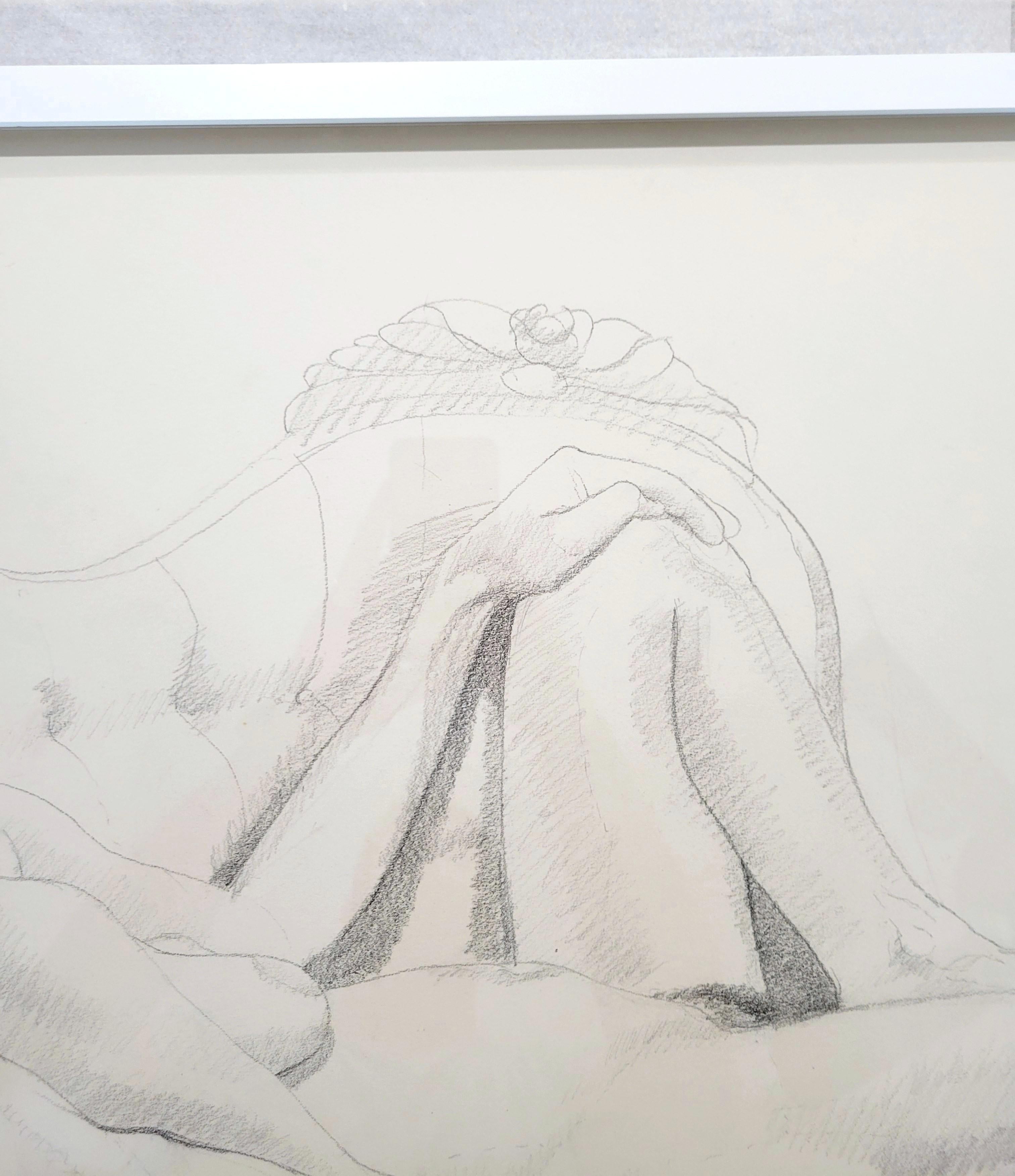 Male and Female Nudes on a Sofa /// Philip Pearlstein Pencil Drawing Figurative For Sale 6