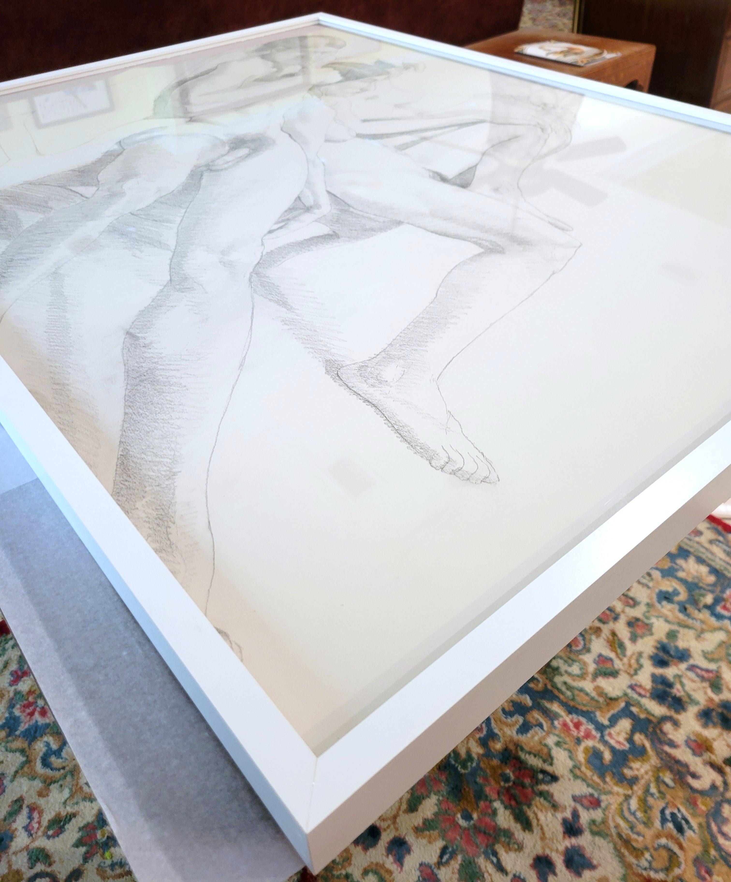 Male and Female Nudes on a Sofa /// Philip Pearlstein Pencil Drawing Figurative For Sale 16