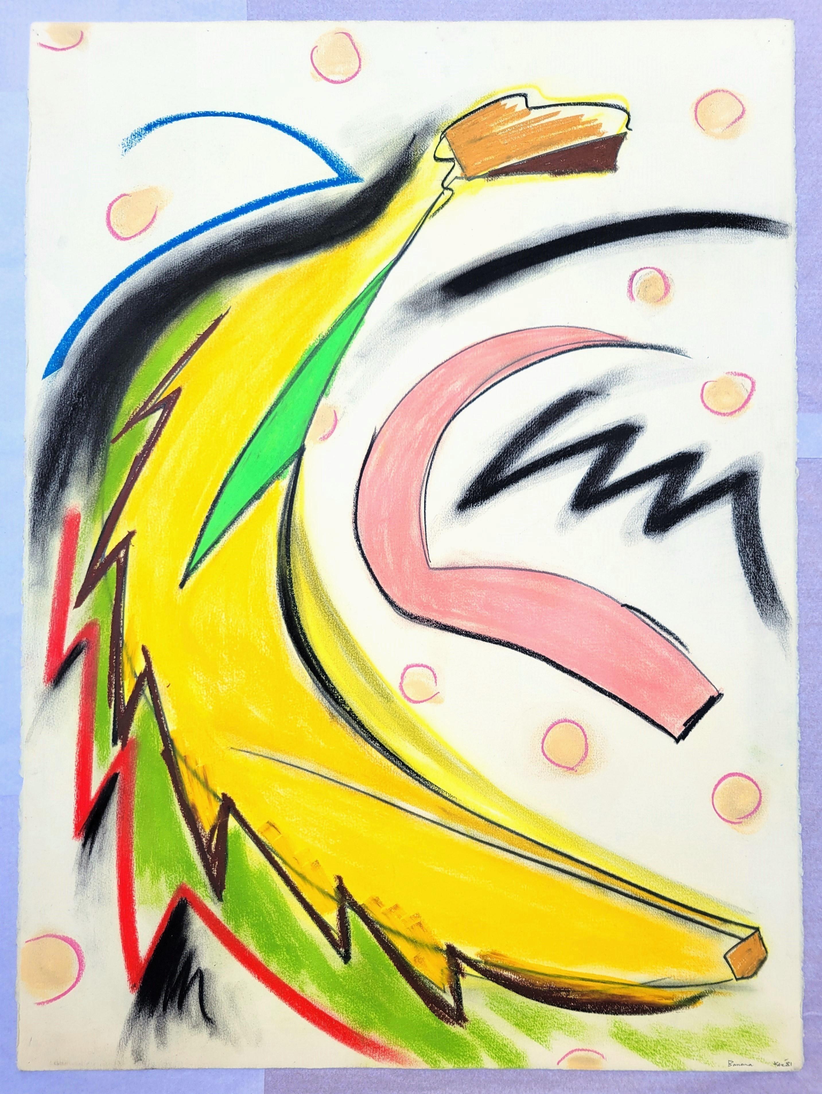 Banane /// Contemporary Abstract Pop Art Drawing Fruit Food The Rolling Stones - Jaune Abstract Drawing par Kazuhide Yamazaki