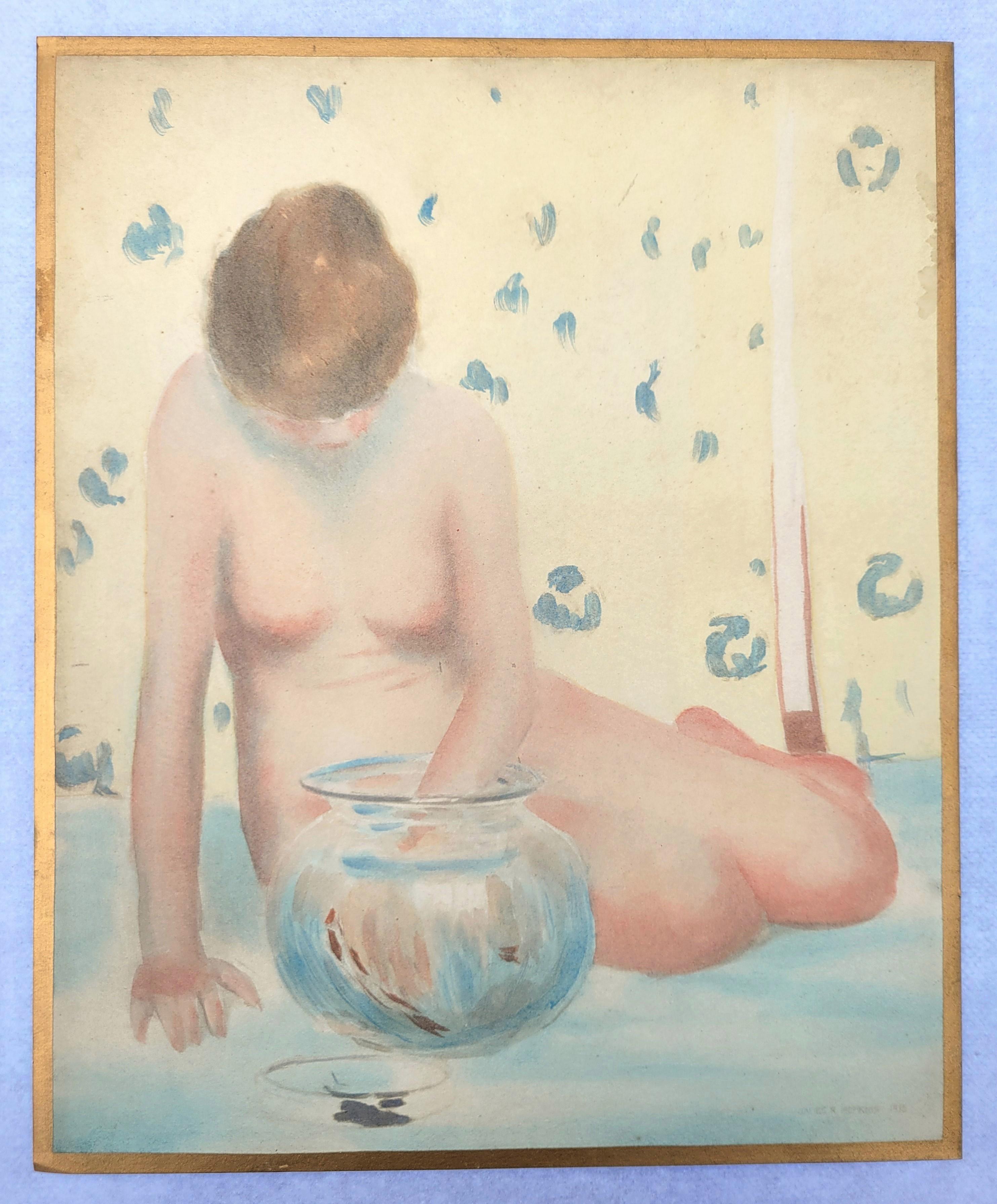 Poisson d'or /// James Roy Hopkins Intérieur nu Papier peint aquarelle Henri Matisse en vente 1