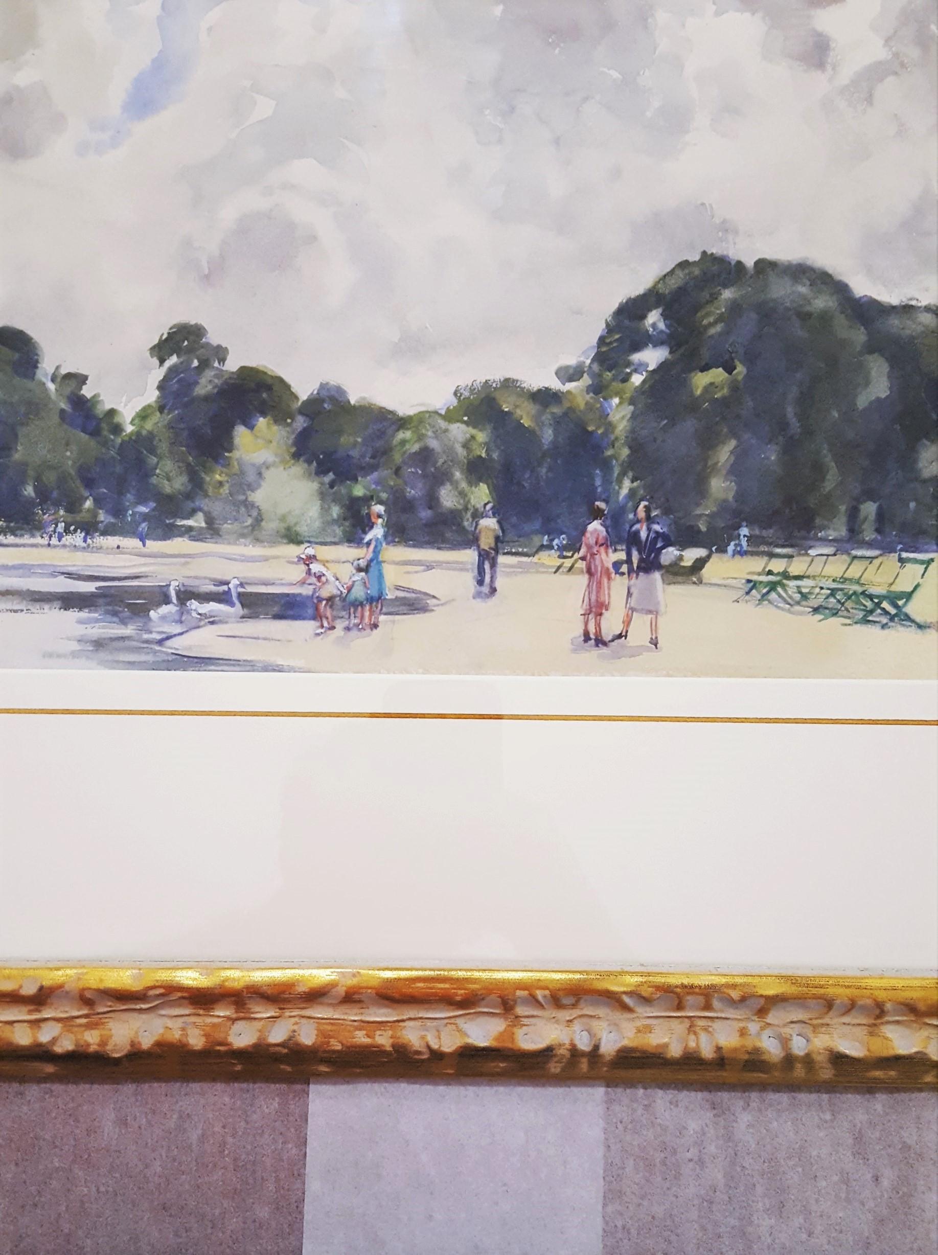 El Estanque Redondo, Jardines de Kensington, Londres /// Mujer Artista Acuarela Británica en venta 5