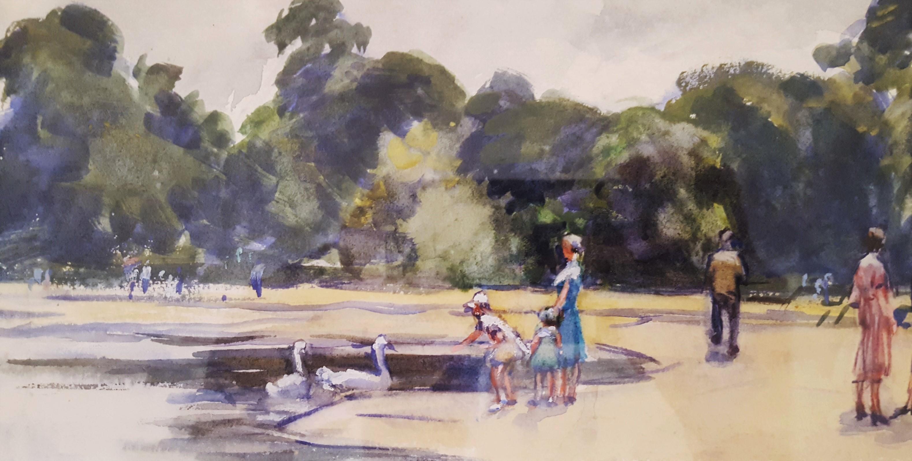 El Estanque Redondo, Jardines de Kensington, Londres /// Mujer Artista Acuarela Británica en venta 9