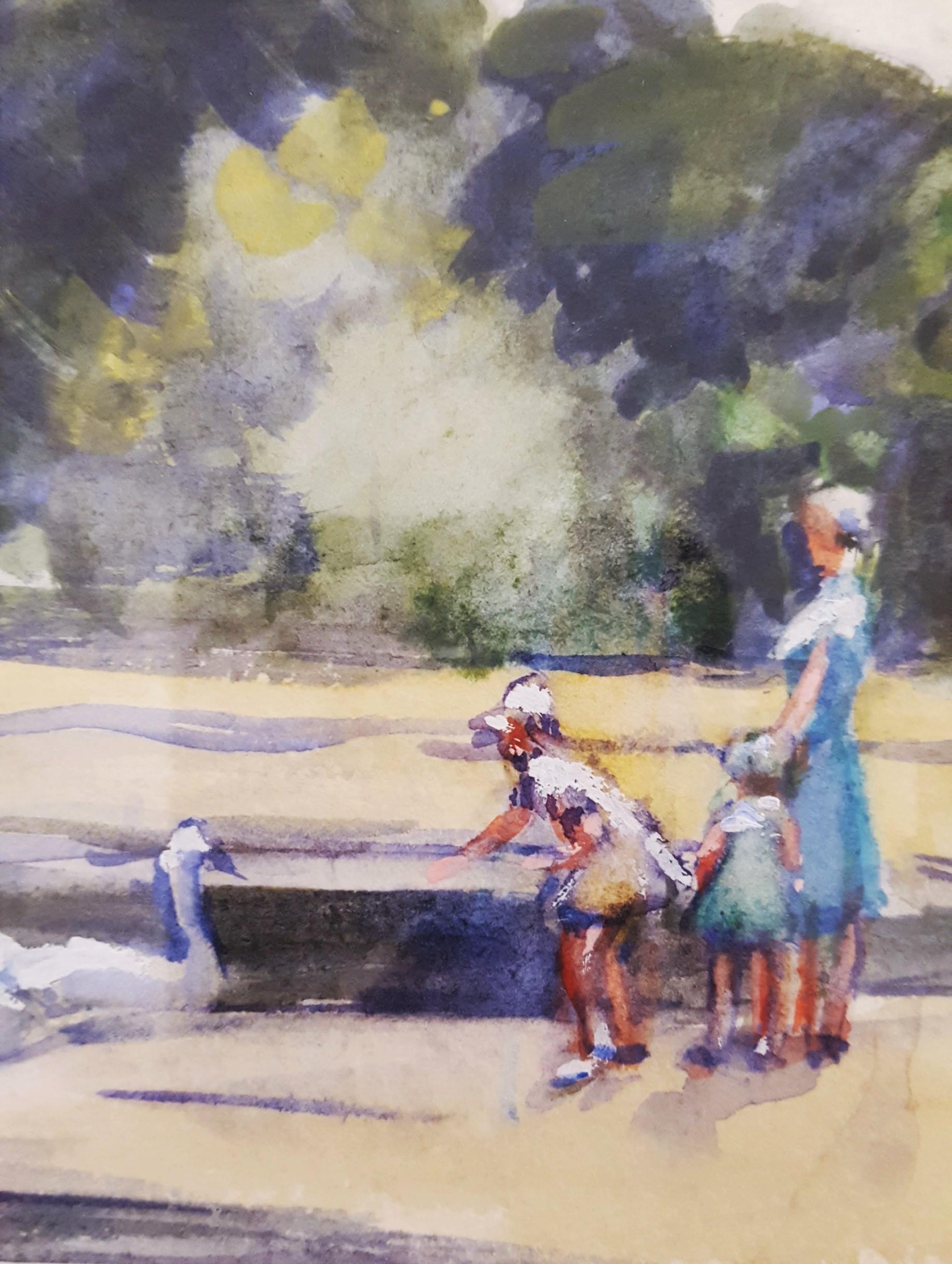 El Estanque Redondo, Jardines de Kensington, Londres /// Mujer Artista Acuarela Británica en venta 10