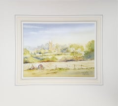 Greatford, Somerset /// Zeitgenössisches britisches Aquarell Church's City Scene Townes