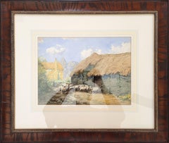 In Cambridgeshire /// British English Sheep Farm Cottage Village Watercolor Art