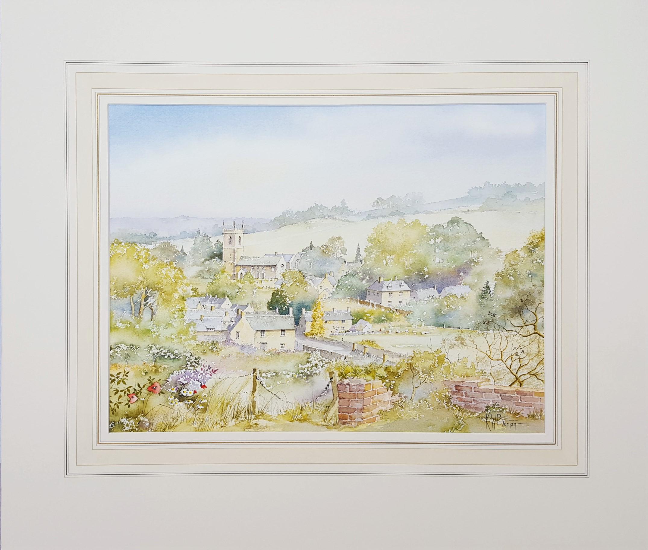 Naunton, Gloucestershire, UK /// Scène de village en aquarelle britannique contemporaine - Art de Ken Burton