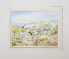 Naunton, Gloucestershire, UK /// Zeitgenössisches britisches Aquarell - Dorfszene