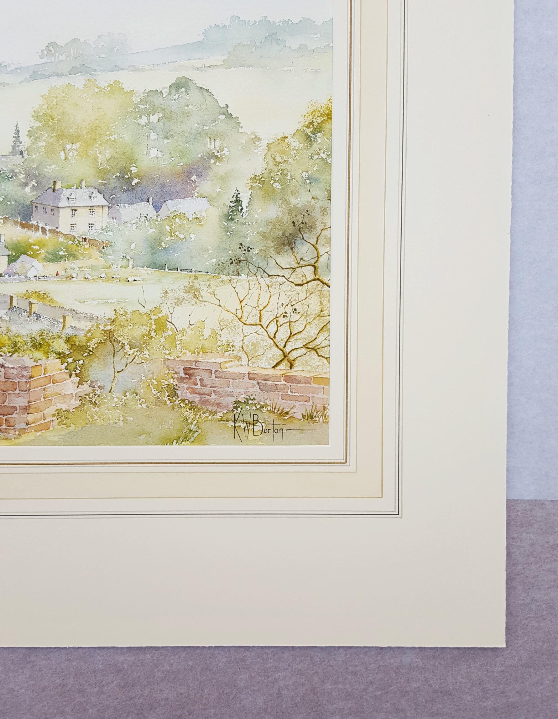 Naunton, Gloucestershire, UK /// Scène de village en aquarelle britannique contemporaine en vente 1