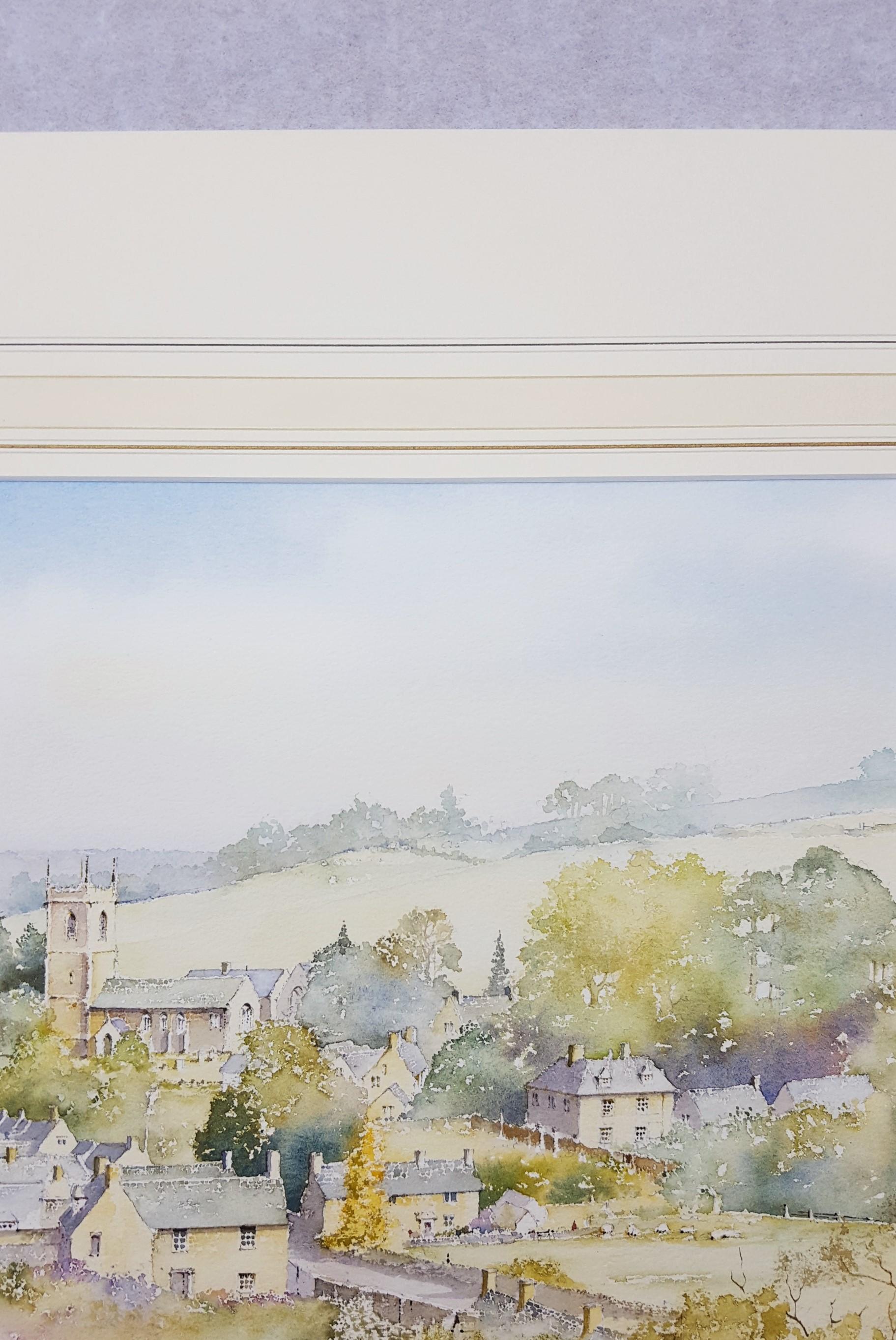 Naunton, Gloucestershire, UK /// Scène de village en aquarelle britannique contemporaine en vente 2