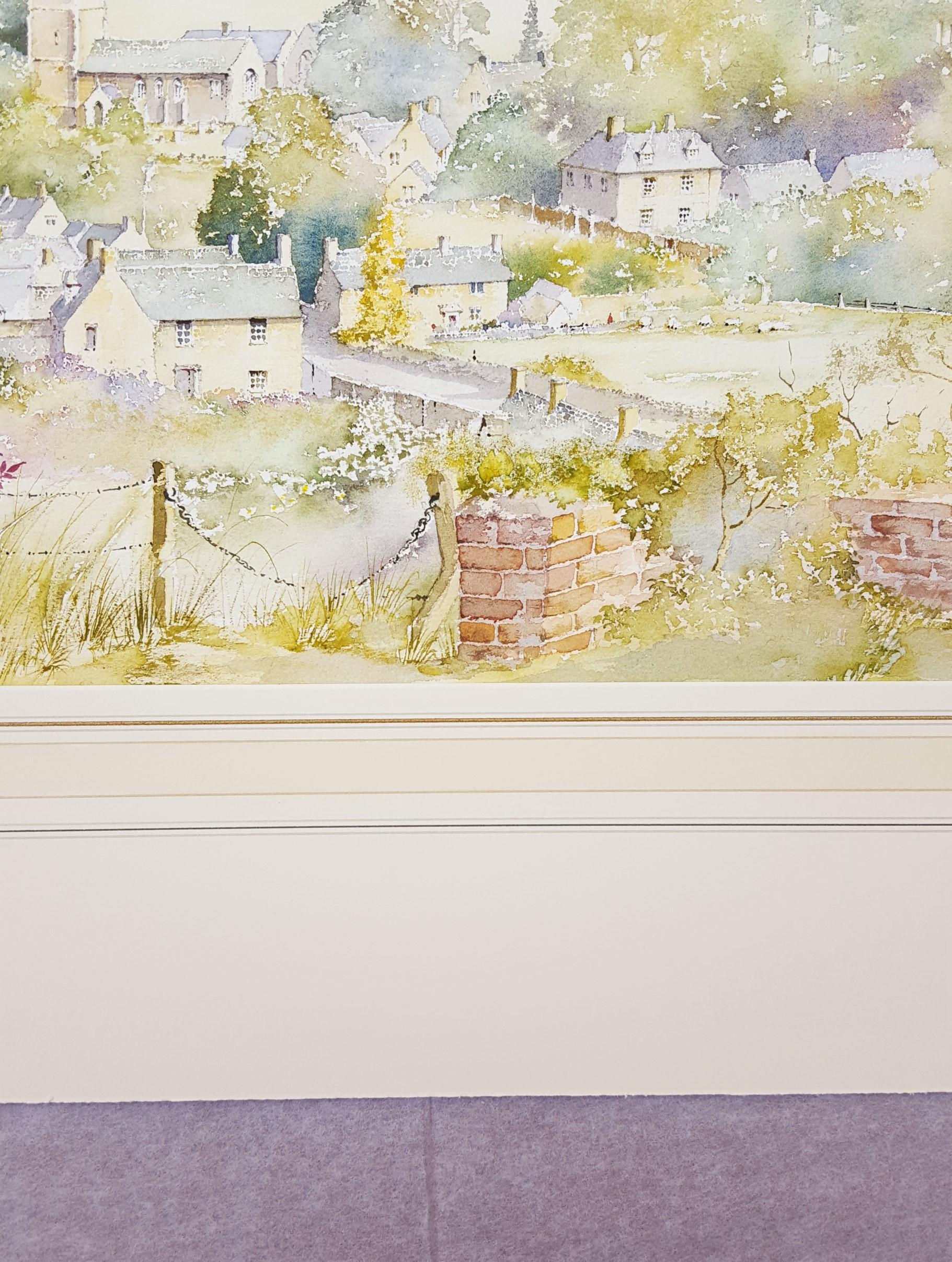 Naunton, Gloucestershire, UK /// Scène de village en aquarelle britannique contemporaine en vente 3