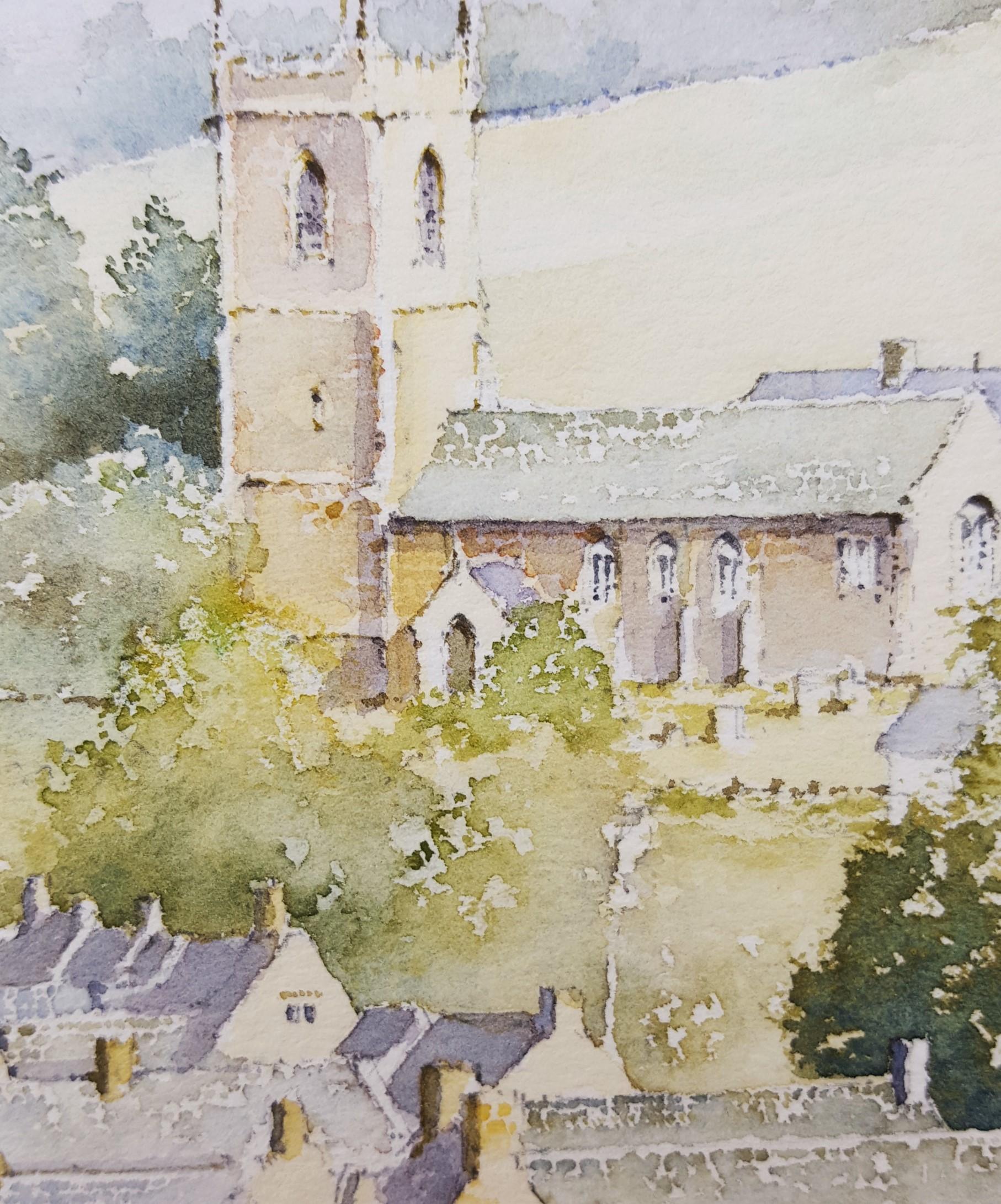 Naunton, Gloucestershire, UK /// Scène de village en aquarelle britannique contemporaine en vente 5
