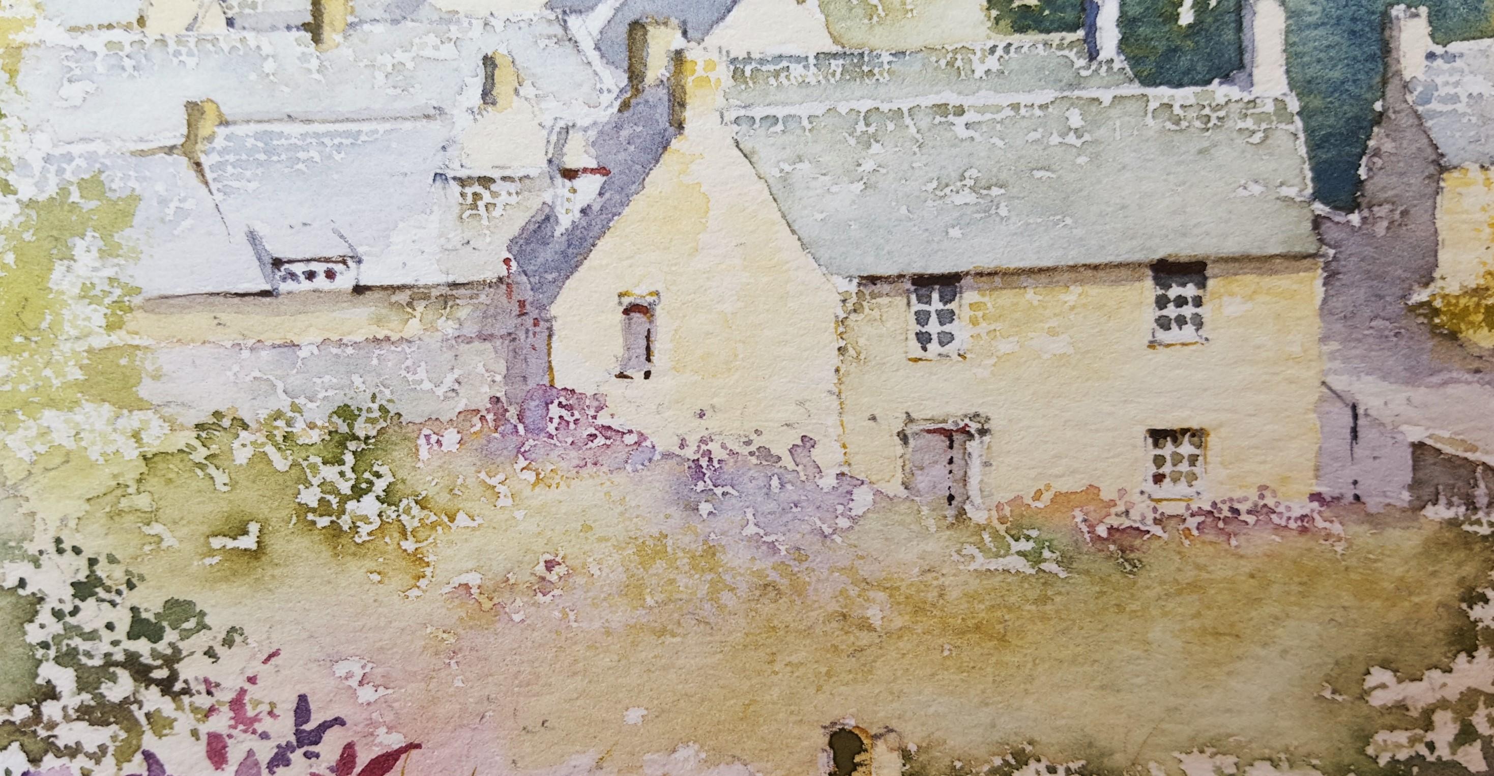 Naunton, Gloucestershire, UK /// Scène de village en aquarelle britannique contemporaine en vente 9