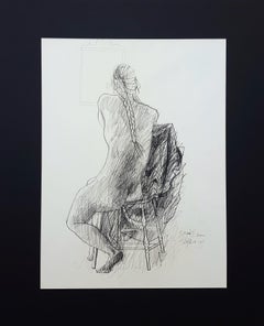 Seated Nude with Mirror /// Figurative Chair Lady Woman Byron Browne Drawing Art