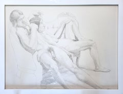 Male and Female Nudes on a Sofa /// Philip Pearlstein Pencil Drawing Figurative