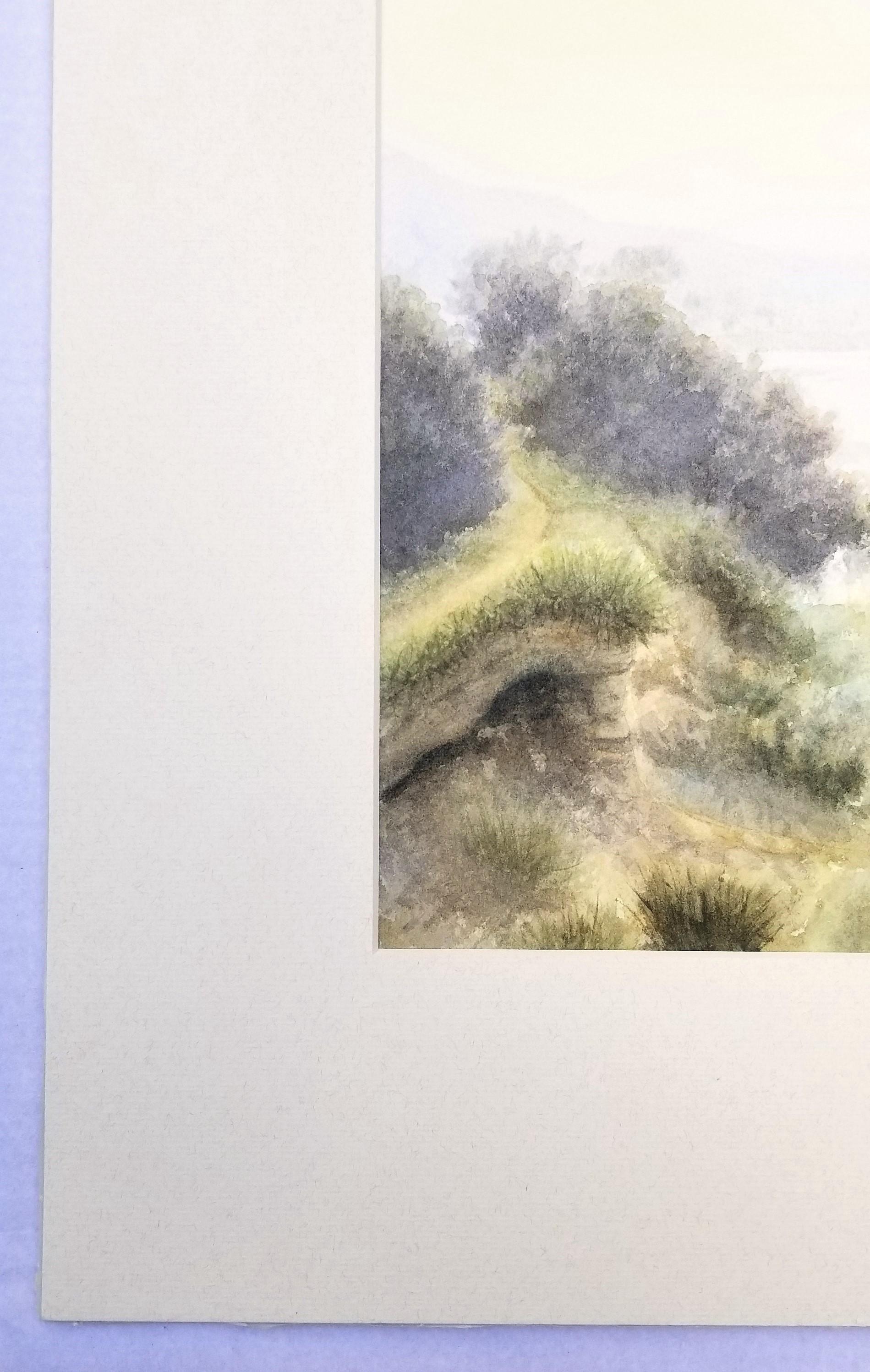 Río Tyne entre Hexham y Corbridge /// Acuarela de paisaje contemporáneo - Art Contemporáneo de Gillie Cawthorne