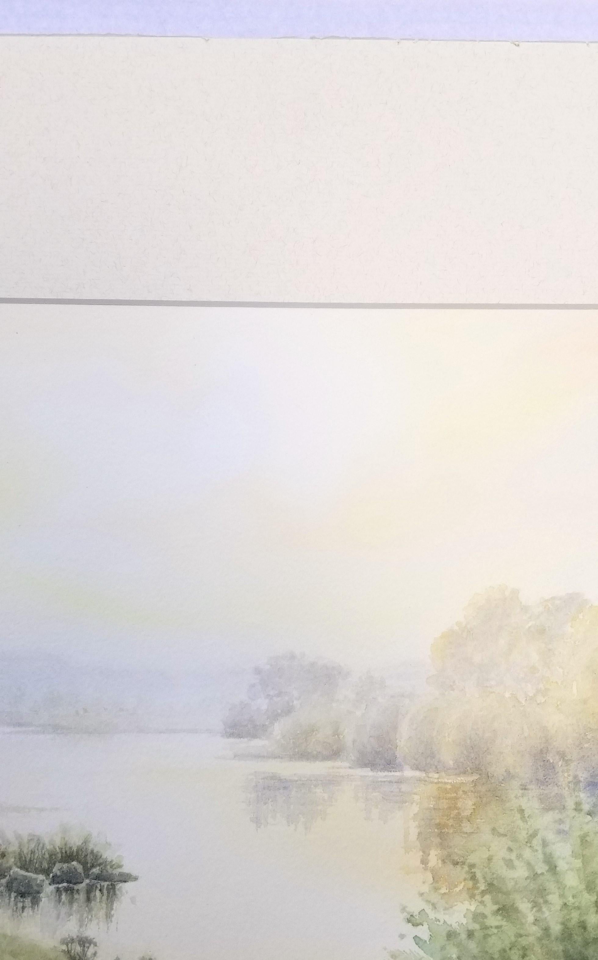 Río Tyne entre Hexham y Corbridge /// Acuarela de paisaje contemporáneo en venta 2
