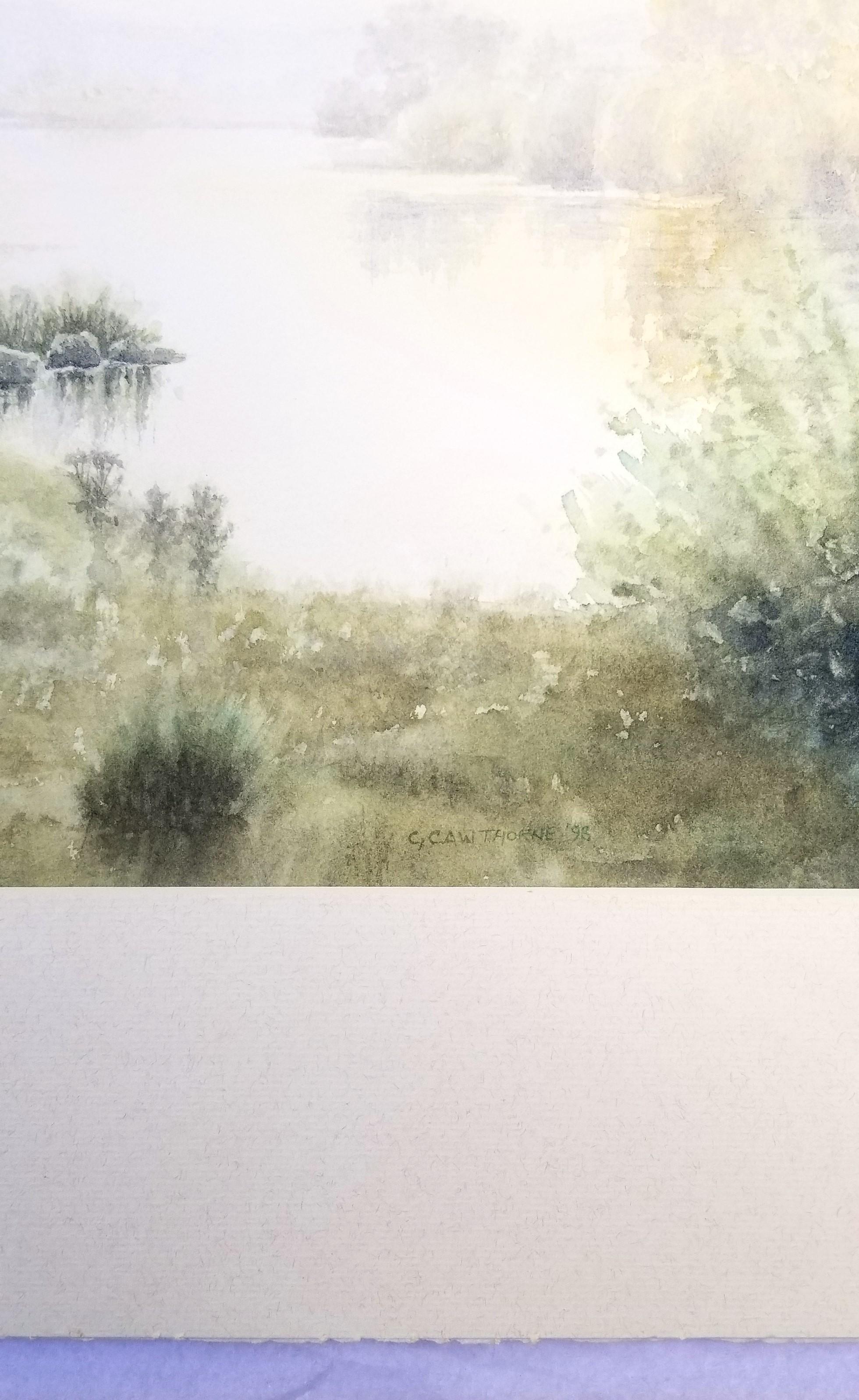 Río Tyne entre Hexham y Corbridge /// Acuarela de paisaje contemporáneo en venta 3