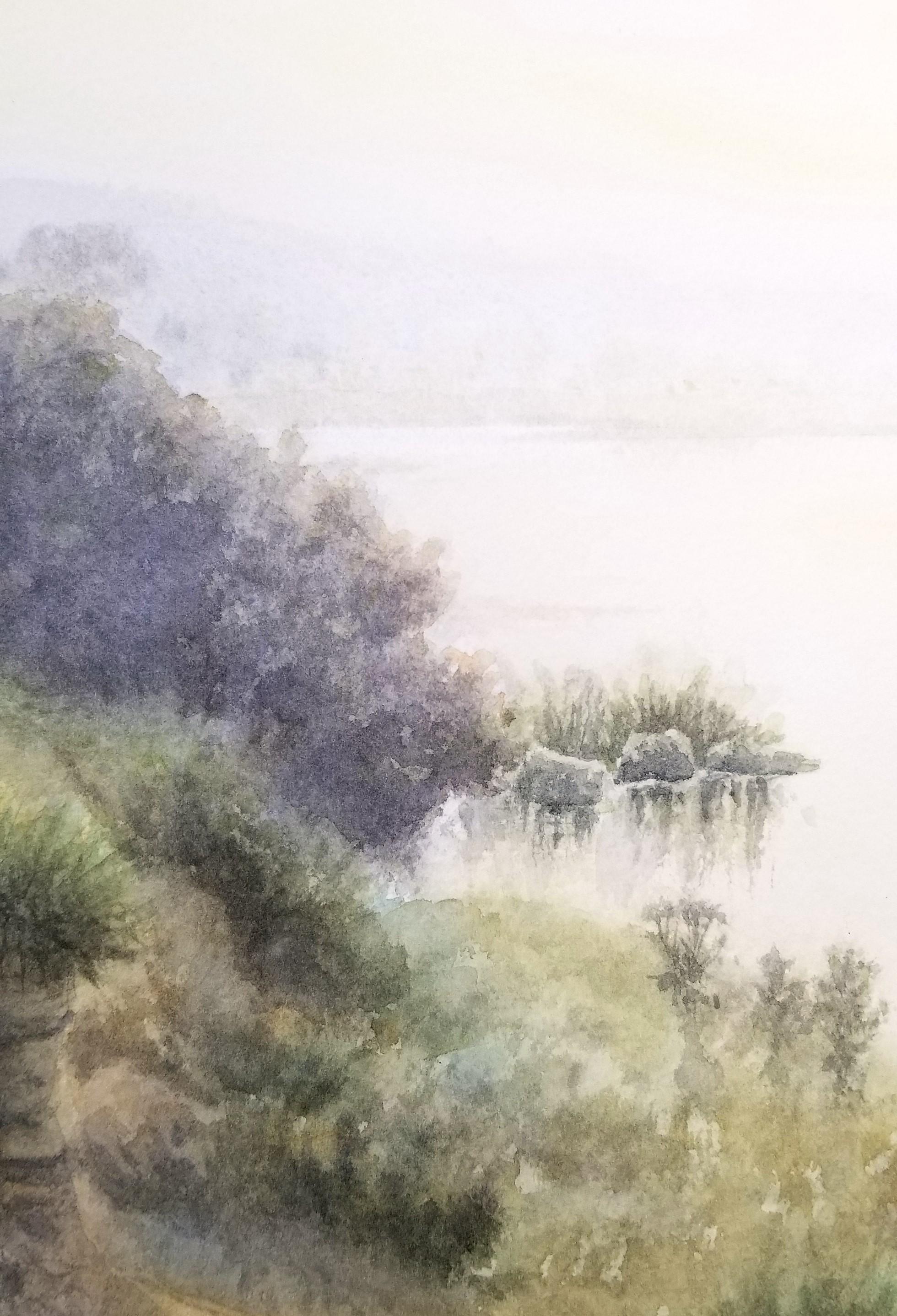 Río Tyne entre Hexham y Corbridge /// Acuarela de paisaje contemporáneo en venta 5